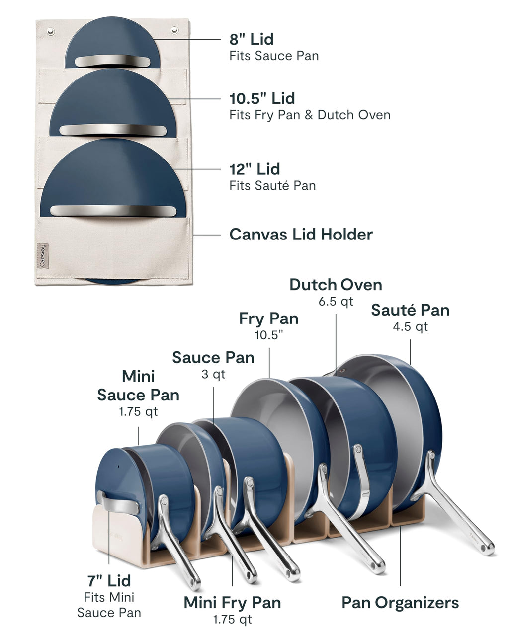 Caraway Non-stick Ceramic Cookware Set (12 Piece) Pots, Pans, Lids and Kitchen Storage - PFAS & PFOA Free - Oven Safe Pan Set & Compatible with All Stovetops - Cream