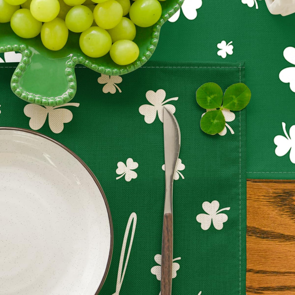 Artoid Mode Green Lucky Shamrock St. Patrick's Day Placemats Set of 4, 12x18 Inch Seasonal Spring Table Mats for Party Kitchen Dining Decoration