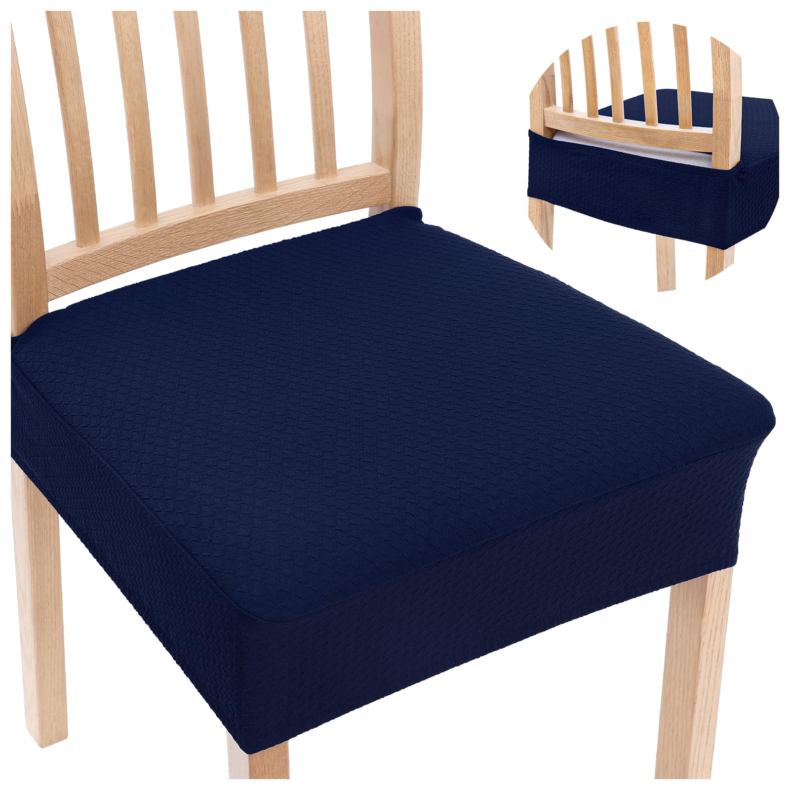 Smiry Stretch Jacquard Seat Covers for Dining Room Chairs Set of 6, Removable Washable Chair Seat Protector Slipcovers, No Rear Covers, Beige