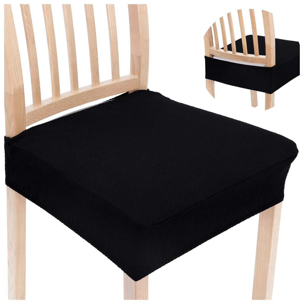 Smiry Stretch Jacquard Seat Covers for Dining Room Chairs Set of 6, Removable Washable Chair Seat Protector Slipcovers, No Rear Covers, Beige