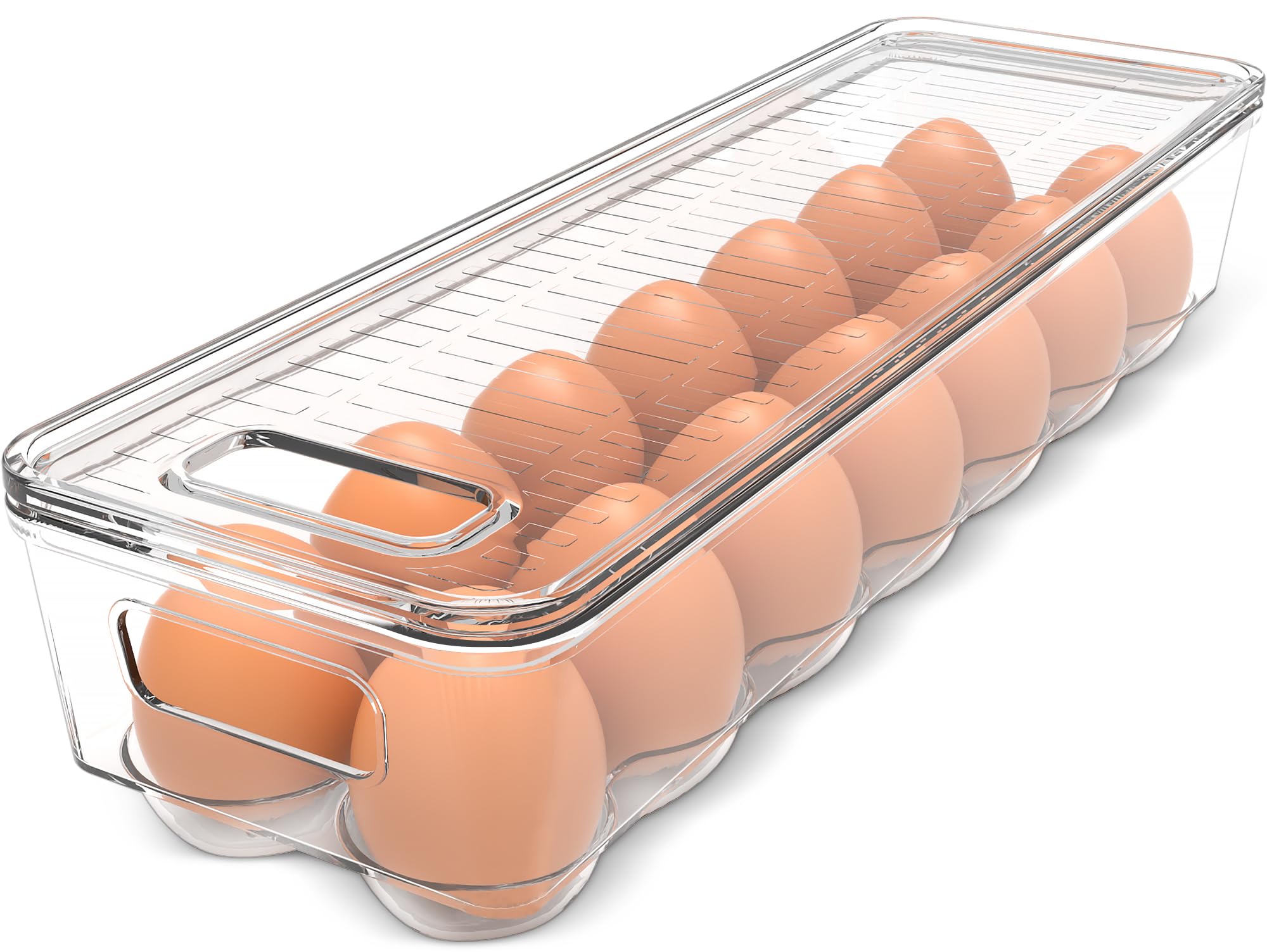 Utopia Home Egg Container With Lid and Handle for Refrigerator Organization- Pack of 2 - Clear Stackable Egg Holder for Kitchen or Pantry Organizers and Storage