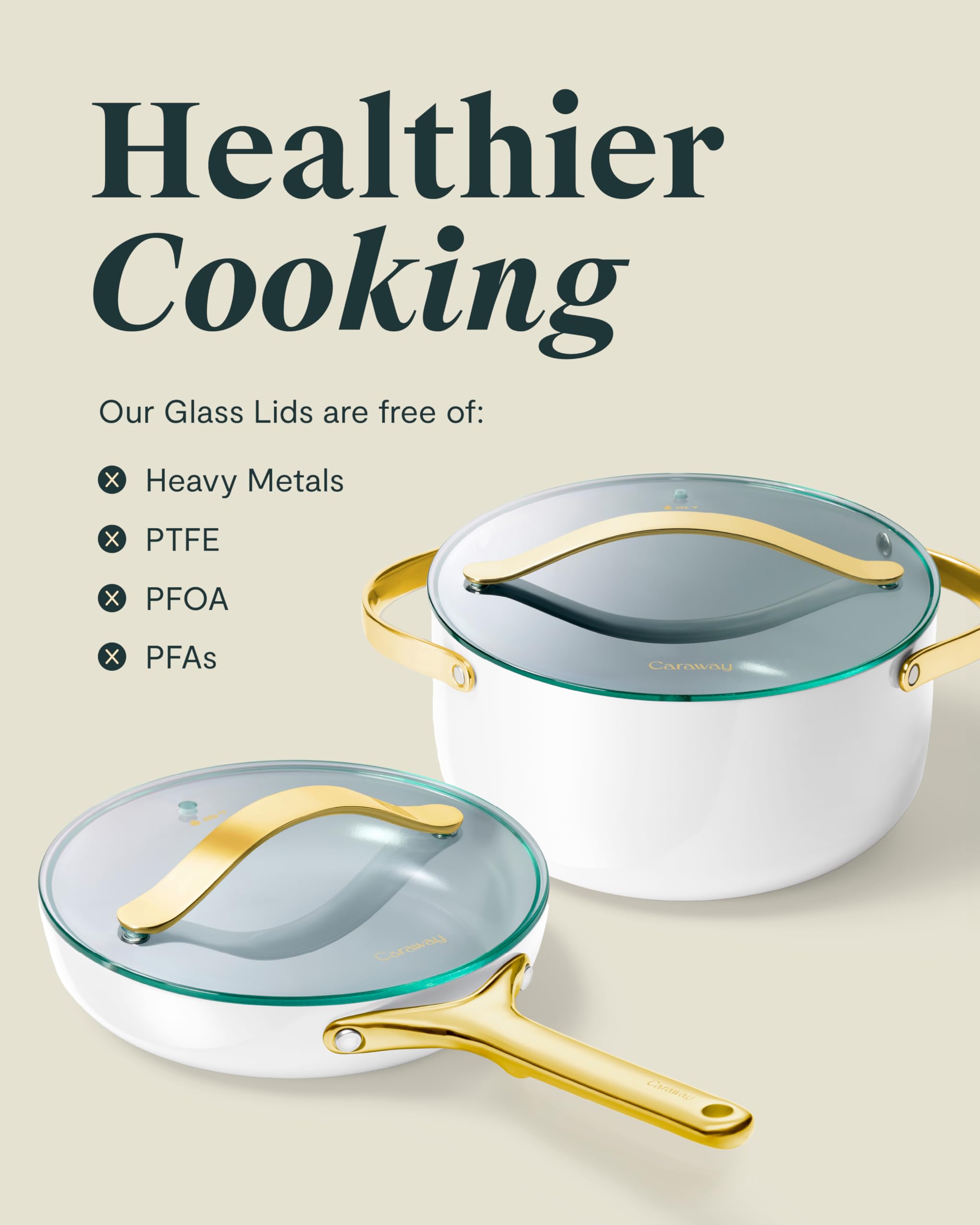 Caraway 10.5" Glass Lid for Pots and Pans - Made With Tempered Glass - Sized to Fit Caraway Ceramic-Coated & Stainless Steel Cookware
