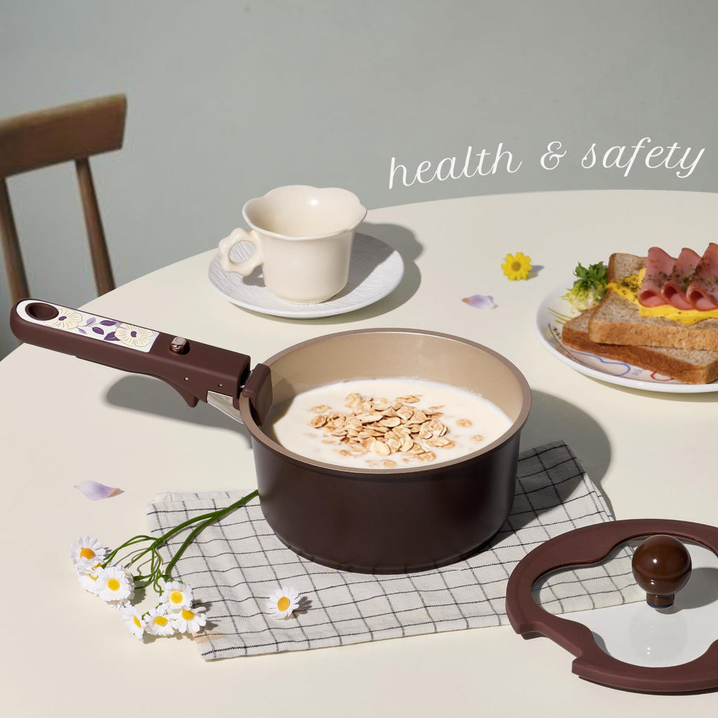 CAROTE Ceramic Pots and Pans Set Non Stick, Nonstick Kitchen Cookware Sets with Lid, Detachable Handle Sauté Pan Set, Non Toxic Frying Pan, Oven Safe, Induction Ready, Cream White