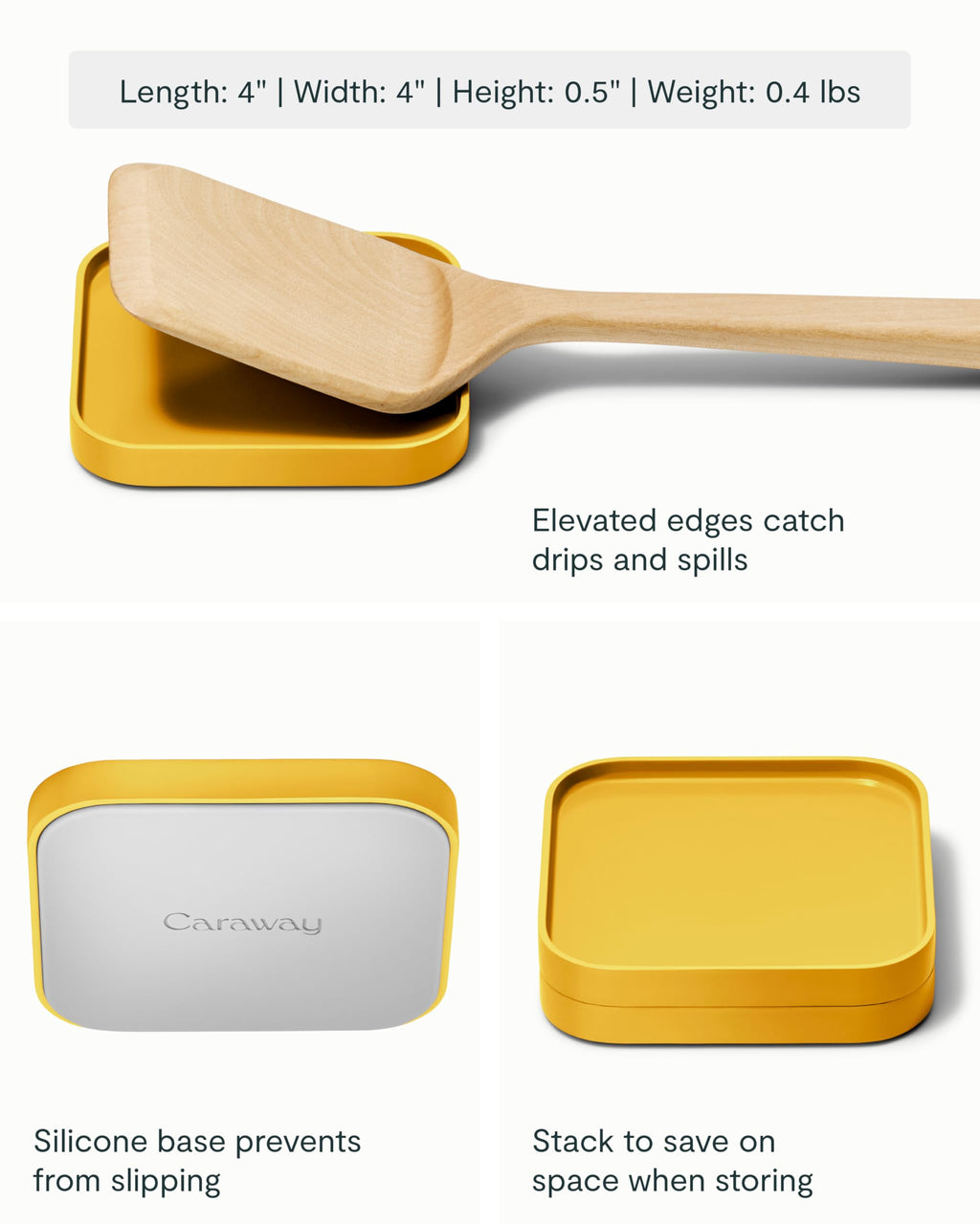 Caraway Spoon Rest Set of 2 - Stackable Spoon Holder for Kitchen Counter - Drip Catching, Heat-Resistant Design - Non-Slip Base - Cream