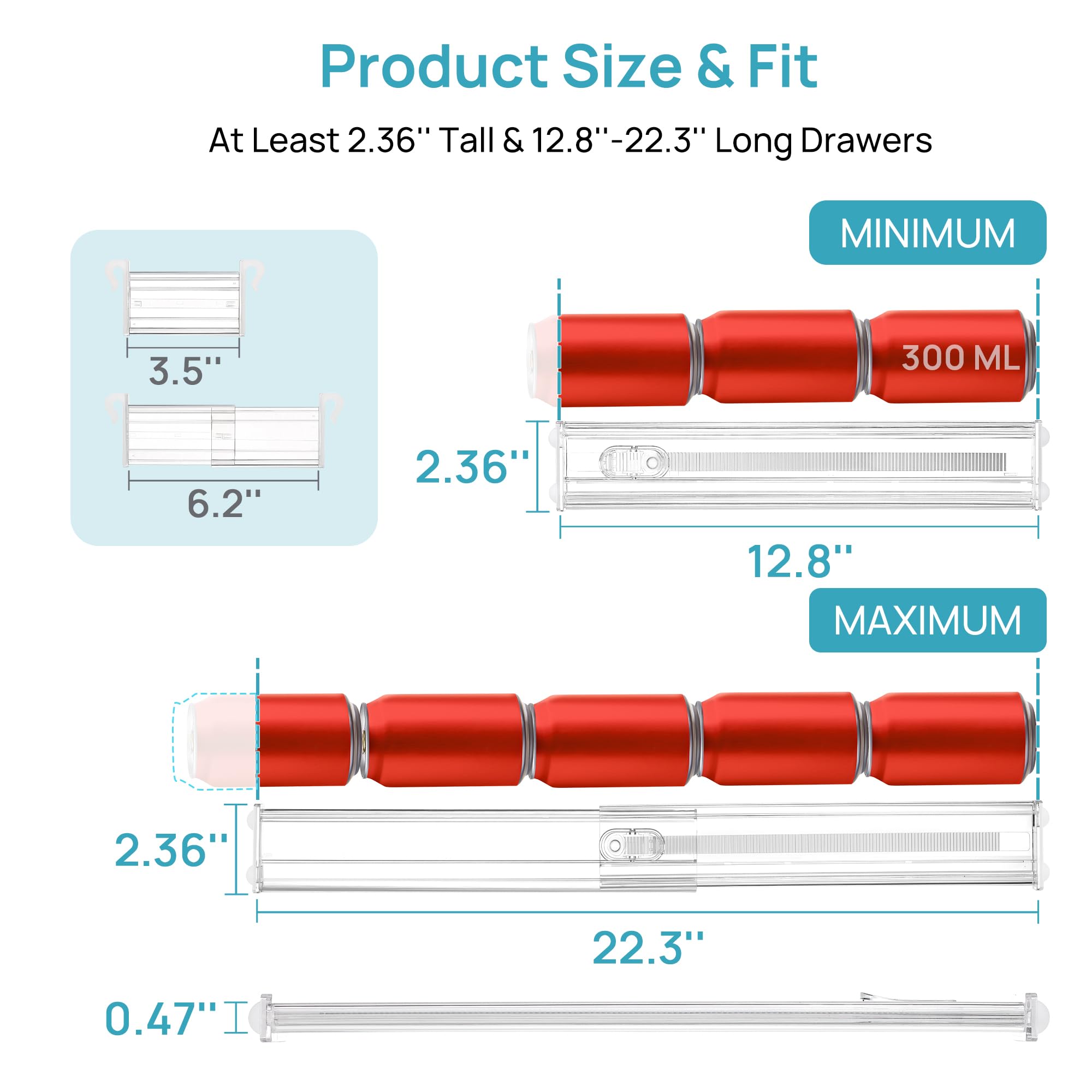 Vtopmart 8 Pack 6" Tall Upgrade Drawer Dividers for Big and Deep Drawer, 12.8"-22.3" Adjustable Expandable Dresser Drawer Organizer, Clear Plastic Separators for Dresser, Baby Supplies, Kitchenware