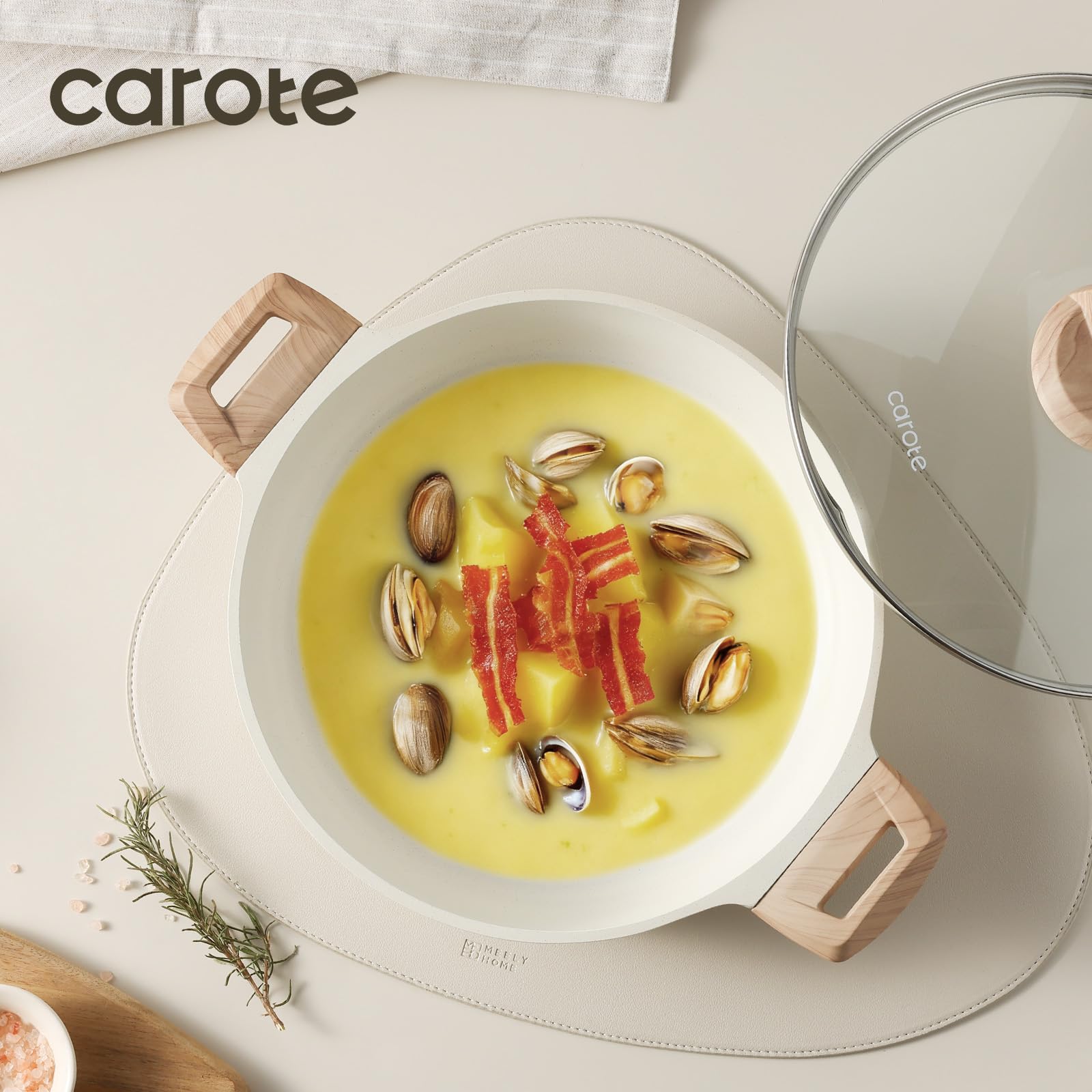 CAROTE Nonstick Stock Pot with Lid Soup Pot, 4 Quart with Lid, Casserole Super Easy to Clean Non Stick Cooking Pot Cookware PFOA Free, White Granite