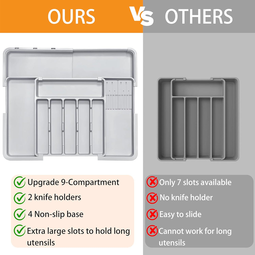 Homecor Silverware Organizer + Utensil Drawer Organizer for Kitchen Grey