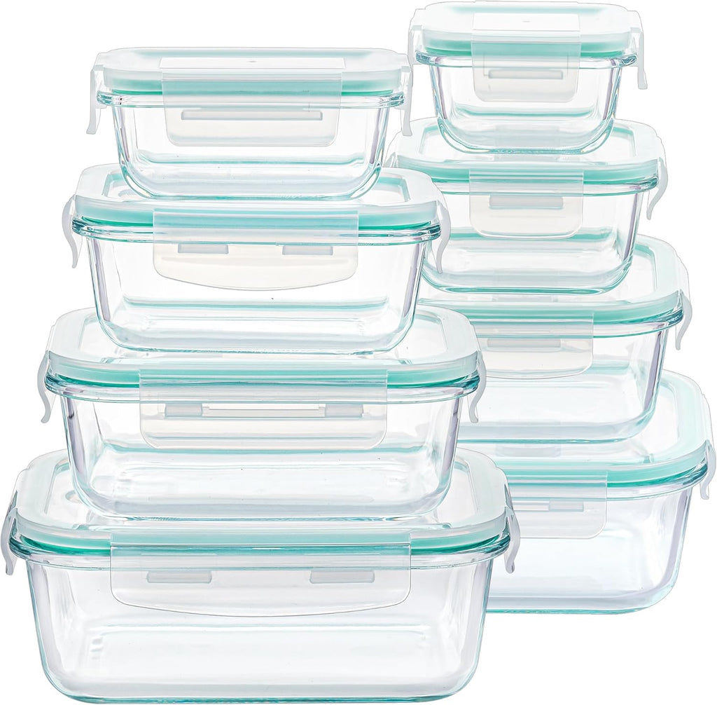 Vtopmart 8 Pack Glass Food Storage Containers with Airtight Lids, Glass Meal Prep Containers, Lunch Office Meal for Microwave, Oven, Freezer and Dishwasher, BPA Free