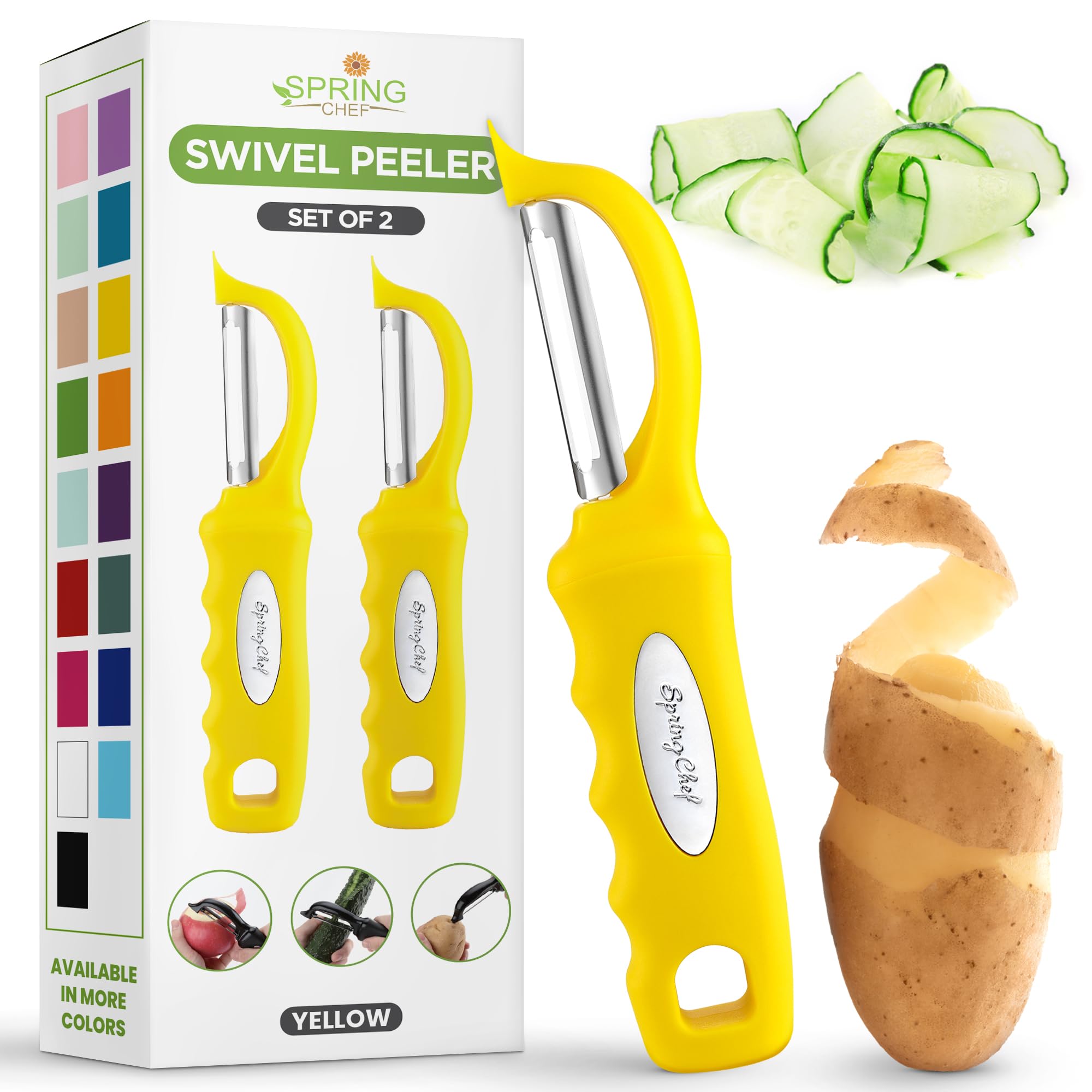 Spring Chef Premium Swivel Vegetable Peeler, Soft Grip Handle and Ultra Sharp Stainless Steel Blades - Perfect Kitchen Peeler For Veggie, Fruit, Potato, Carrot, Apple - Black