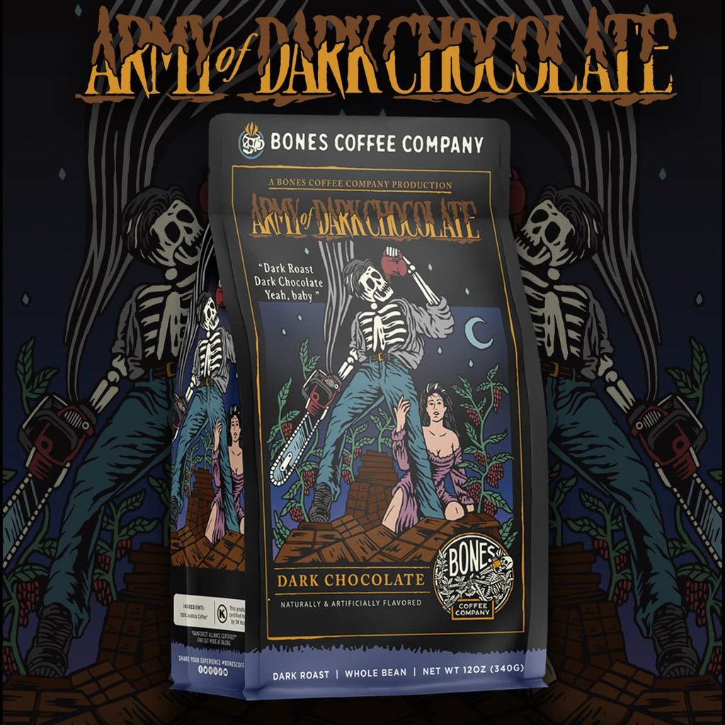 Bones Coffee Company Salted Caramel Flavored Coffee, Medium Roast Low Acid Arabica Beans Compatible with Auto drip and French Press Coffee Maker, 12 Oz Whole Bean