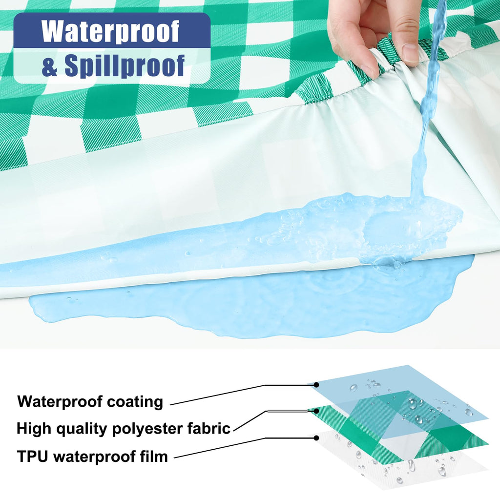 Smiry Picnic Table Cover with Bench Covers, Waterproof Elastic Fitted Tablecloths for 6 Foot Rectangle Tables, Washable Buffalo Plaid Tablecloth for Camping, Outdoor (Black & White, 30"x72")