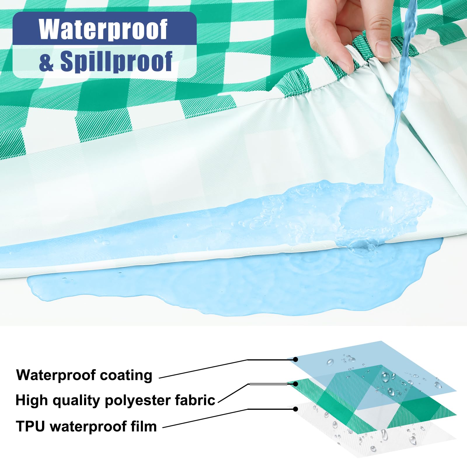 Smiry Picnic Table Cover with Bench Covers, Waterproof Elastic Fitted Tablecloths for 6 Foot Rectangle Tables, Washable Buffalo Plaid Tablecloth for Camping, Outdoor (Black & White, 30"x72")