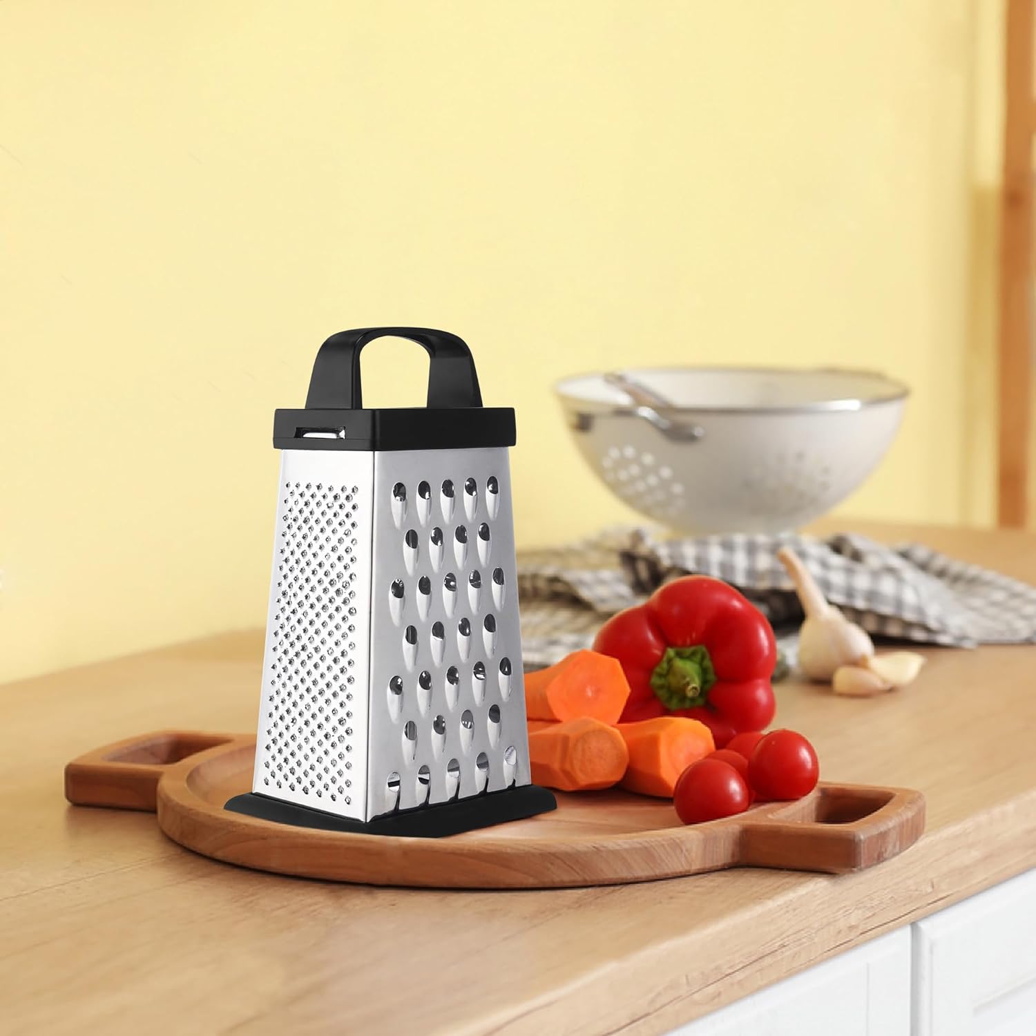 Cheese Grater, Mini Size 4-Sided Stainless Steel Grater, Food Shredder for Cheese, Parmesan, Vegetable, Dishwasher Safe, Black