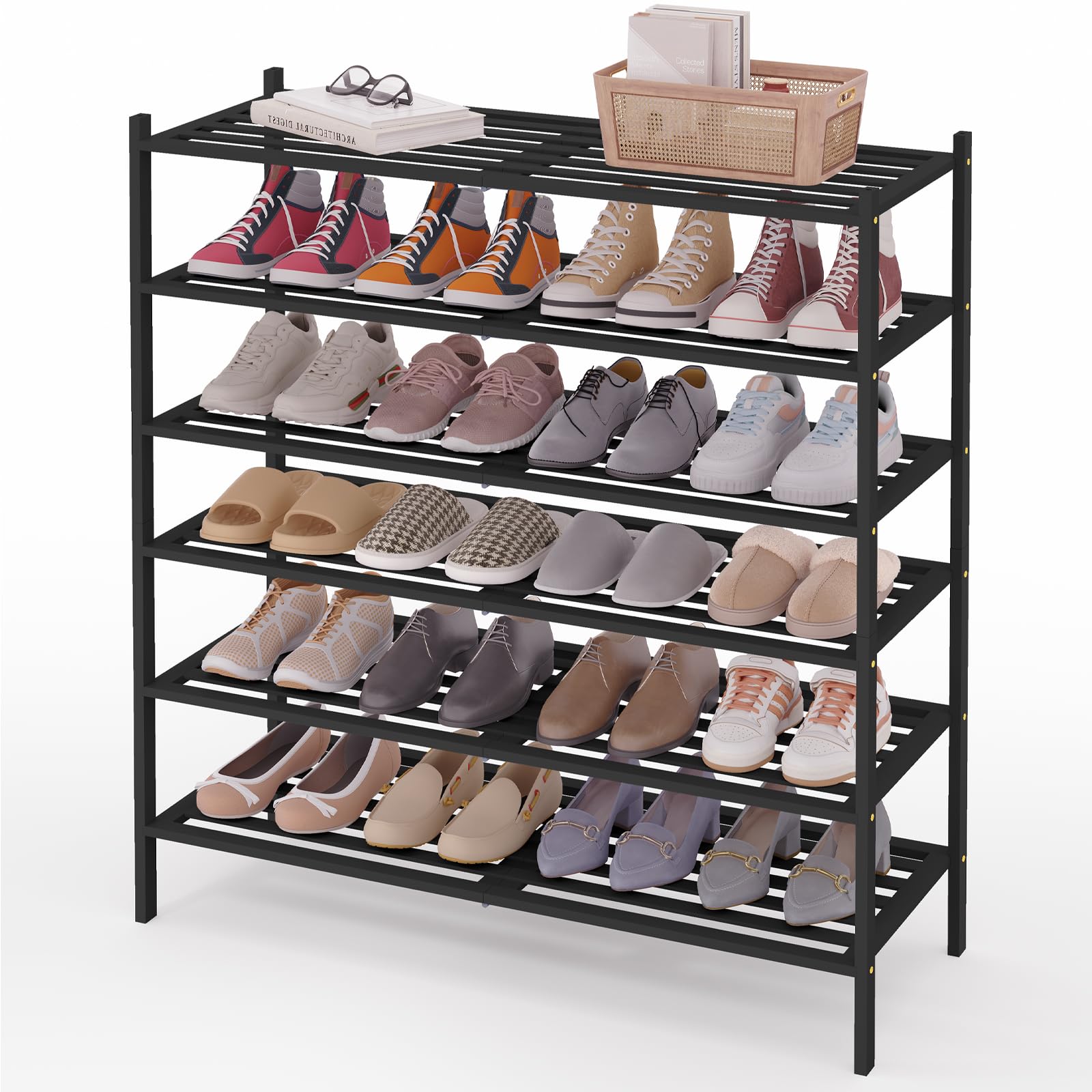 Smiry Bamboo Shoe Rack 3-Tier, Stackable Wooden Shoe Organizer for Entryway & Closet, Free Standing Wood Shoe Storage Shelf for Front Door & Small Spaces, Natural