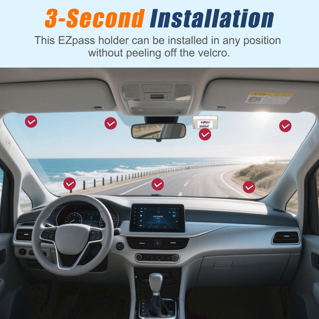 EZ Pass Holder, EZ Pass Holder for Windshield, Transponder Holder for Car with Removable Suction Cups, Toll Pass Holder for EZ Pass Mini/iPass, Install without Peeling off Velcro (Clear, 1Pack)