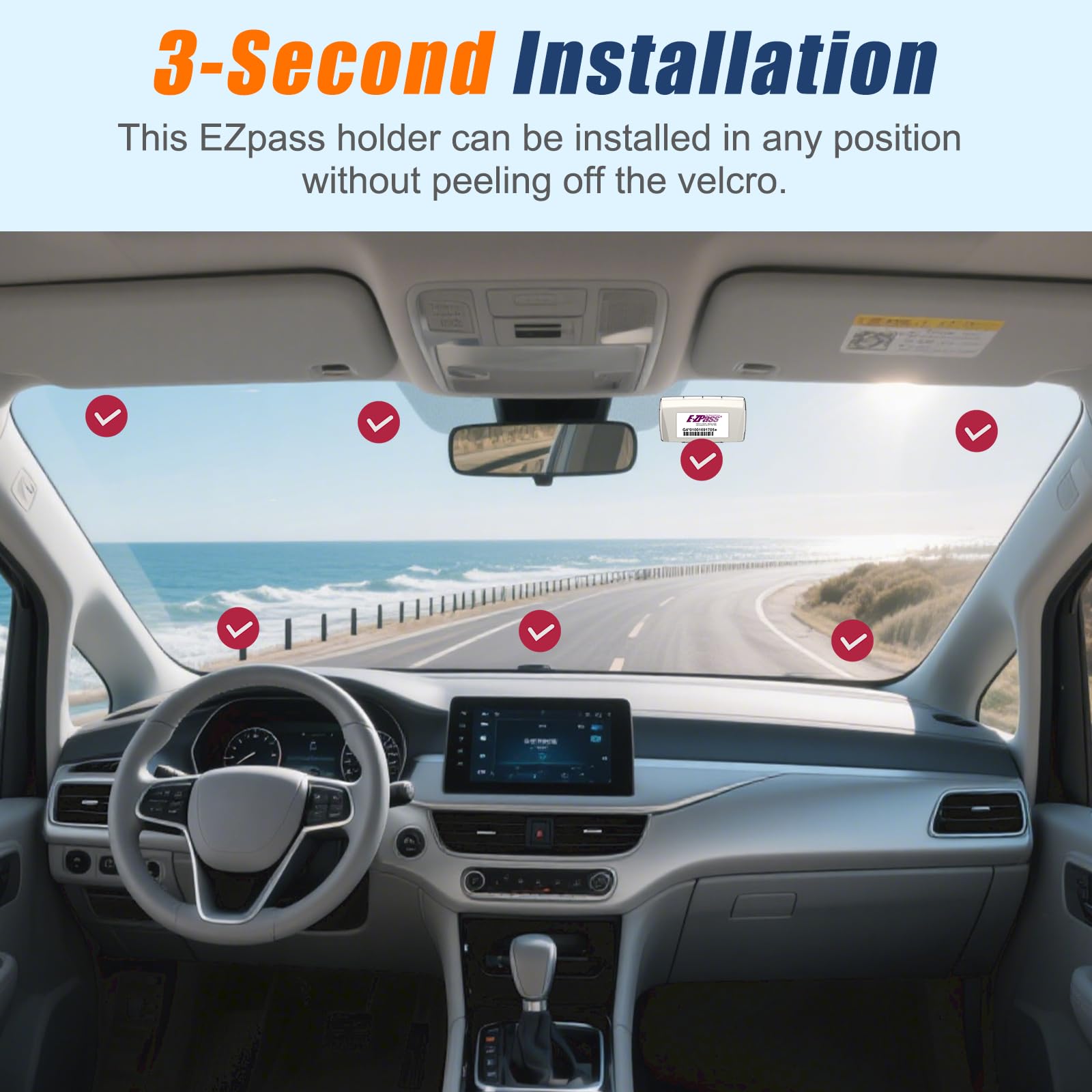 EZ Pass Holder, EZ Pass Holder for Windshield, Transponder Holder for Car with Removable Suction Cups, Toll Pass Holder for EZ Pass Mini/iPass, Install without Peeling off Velcro (Clear, 1Pack)