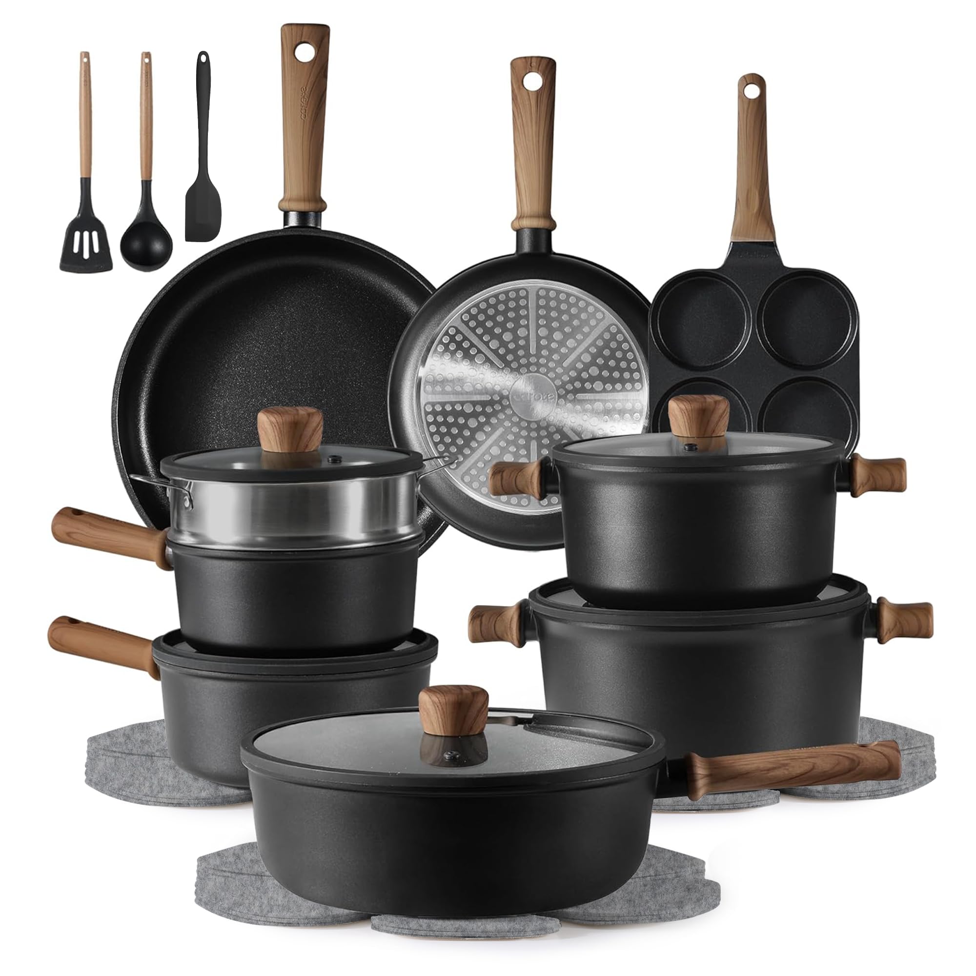 CAROTE Nonstick Pots and Pans, Induction Titanium Cookware Set 16pcs Kitchen Cooking Sets, Pot and Pan Non Stick w/Frying pan (PFOS, PFOA Free)