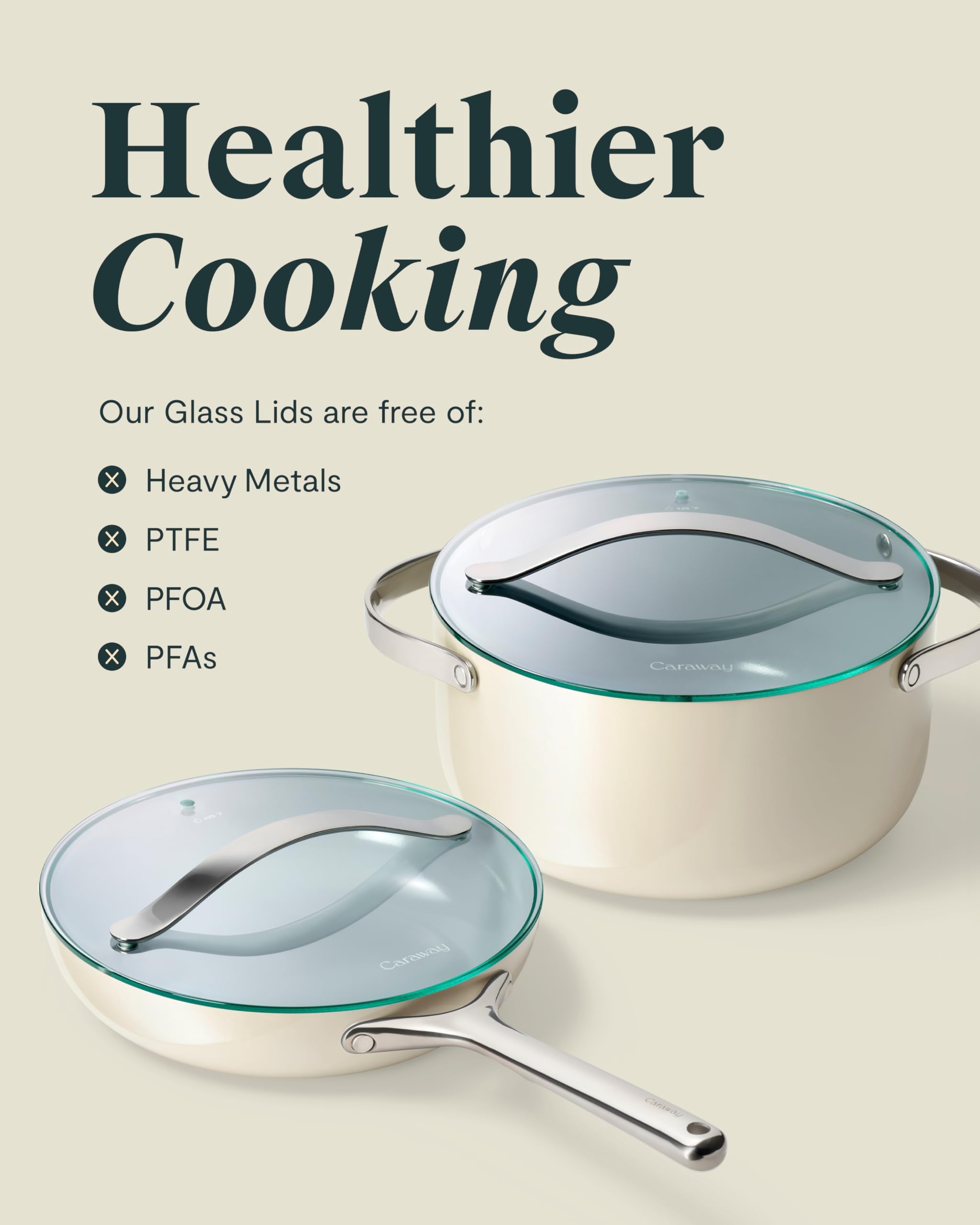 Caraway 10.5" Glass Lid for Pots and Pans - Made With Tempered Glass - Sized to Fit Caraway Ceramic-Coated & Stainless Steel Cookware