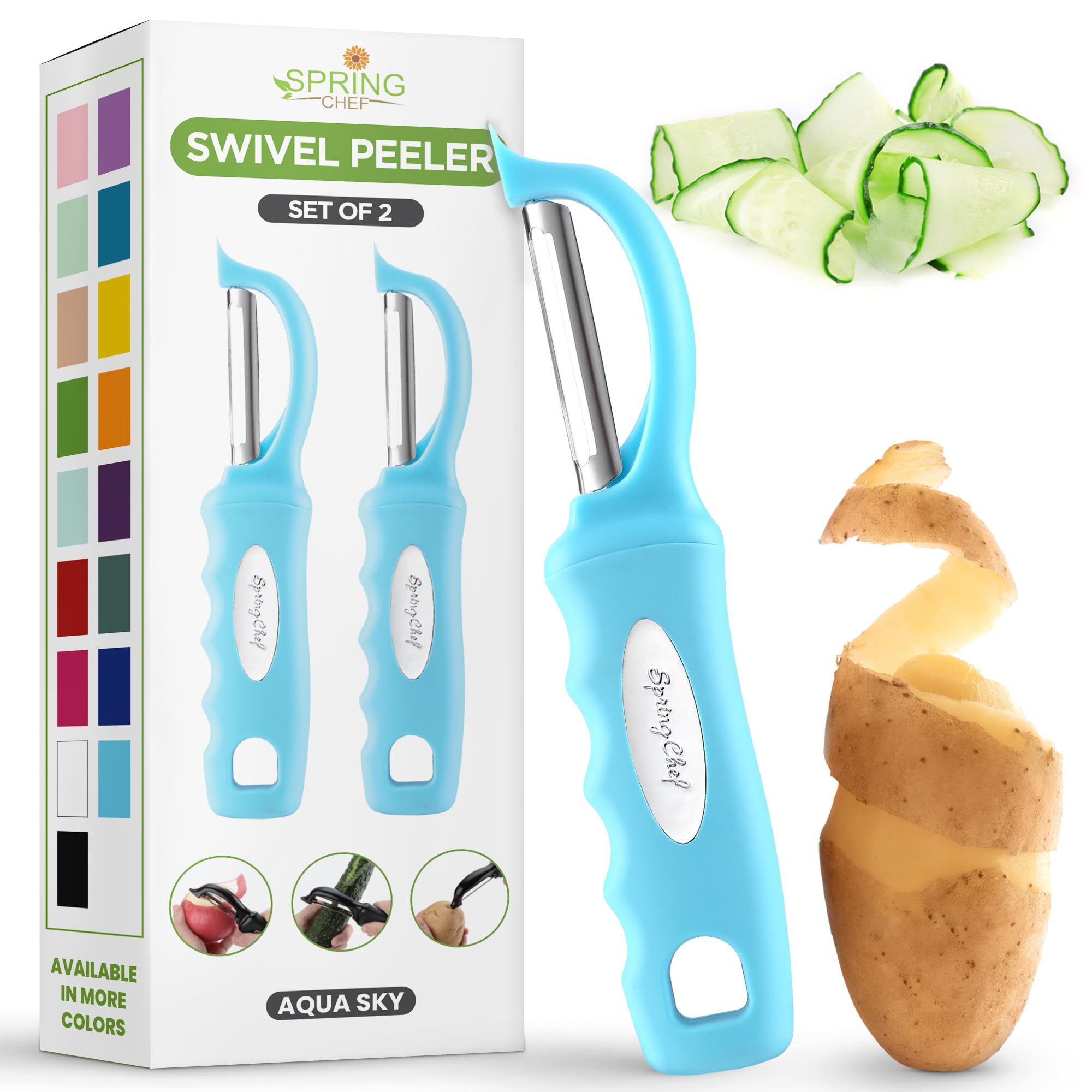 Spring Chef Premium Swivel Vegetable Peeler, Soft Grip Handle and Ultra Sharp Stainless Steel Blades - Perfect Kitchen Peeler For Veggie, Fruit, Potato, Carrot, Apple - Black