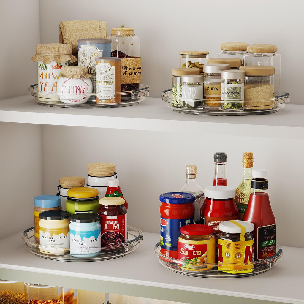 2 Pack Lazy Susan Organizer, 9.25 inch Lazy Susan Turntable for Cabinet Table Top Refrigerator, Rotating Organizer for Pantry Fridge, Clear
