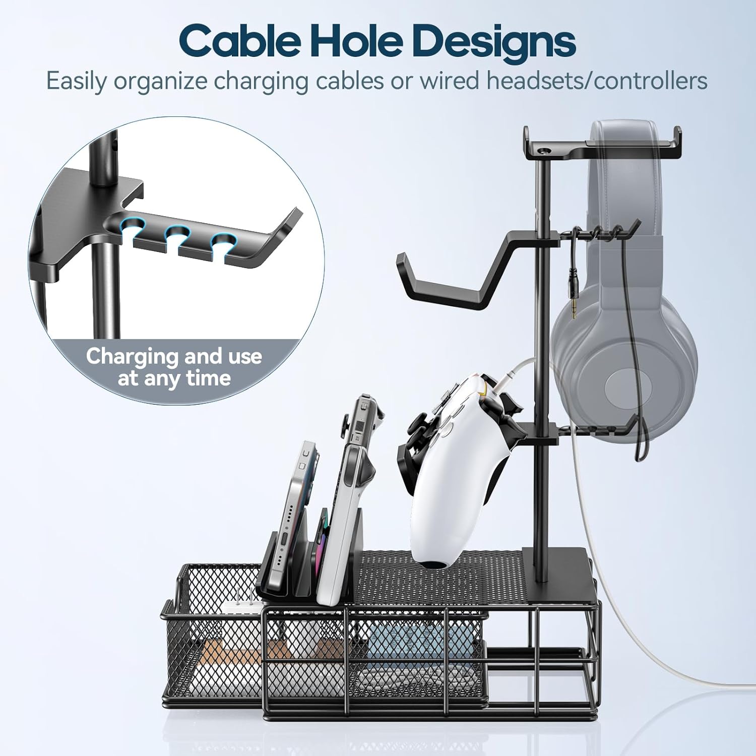 KDD Headphone Stand with Drawer - Headset, Controller Holder for Desk & Headset Stand with Phone Holder