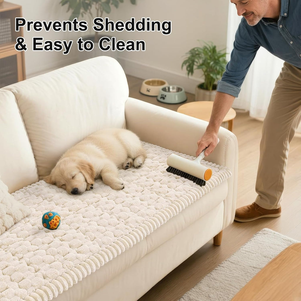Smiry Couch Covers for Dogs Washable, Non Slip Fuzzy Pet Couch Covers for Sofa, Soft Thick Sofa Slipcovers Furniture Protector Pet Friendly (Cream, 27.6" x 59")