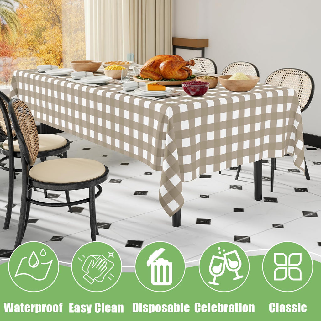 Smiry 3 Pack Red Gingham Disposable Tablecloths - 54" x 108" Heavy Duty Plastic Table Cloth, Waterproof Buffalo Plaid Table Covers for Picnic, Banquets, Outdoor Parties