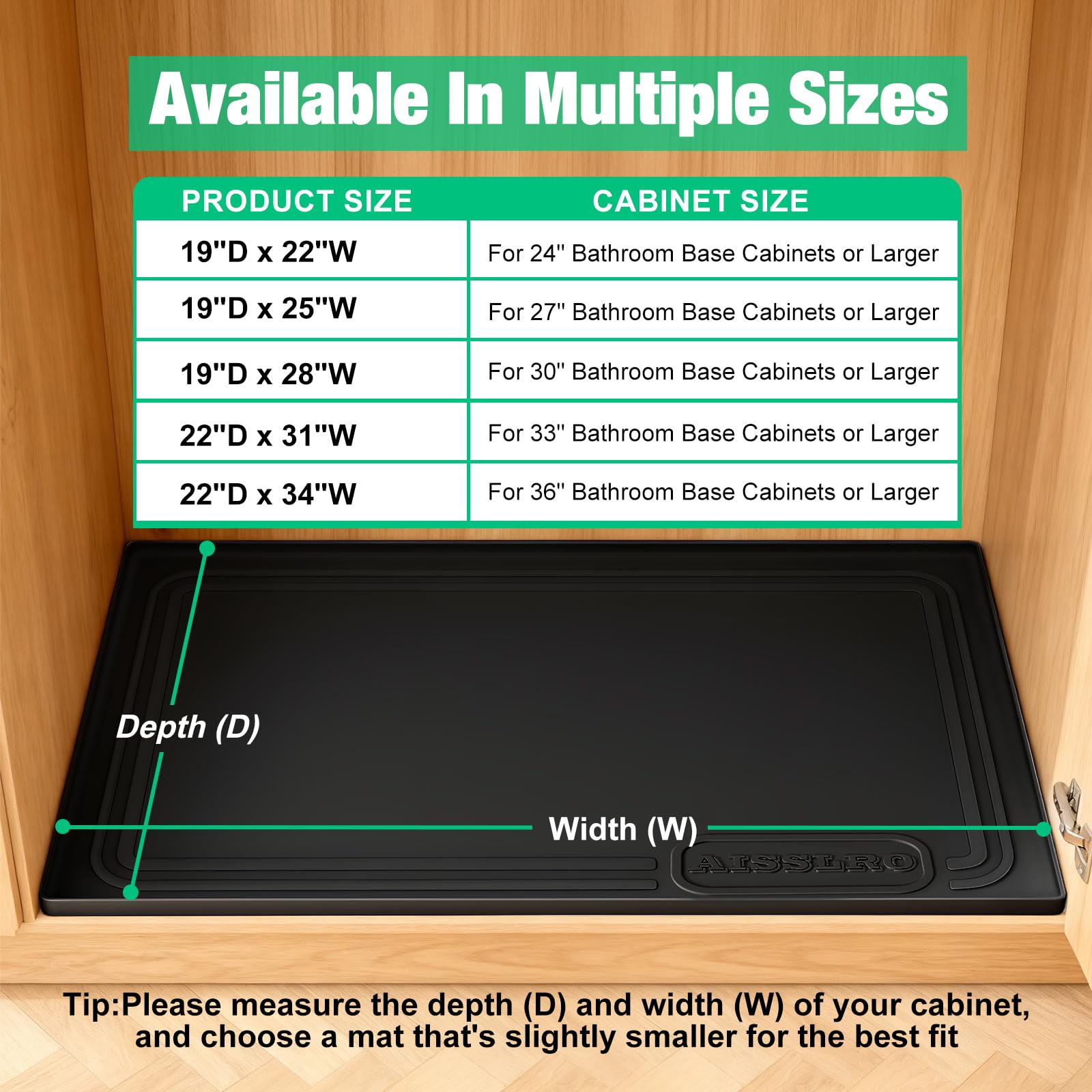 Aisslro Under Sink Mat 22" X 19", Waterproof Silicone Cabinet Protector with Raised Edge, Kitchen & Bathroom Leak Tray, Shelf Liner & Pet Feeding Mat for Dog Cat Food Mats, Light Gray