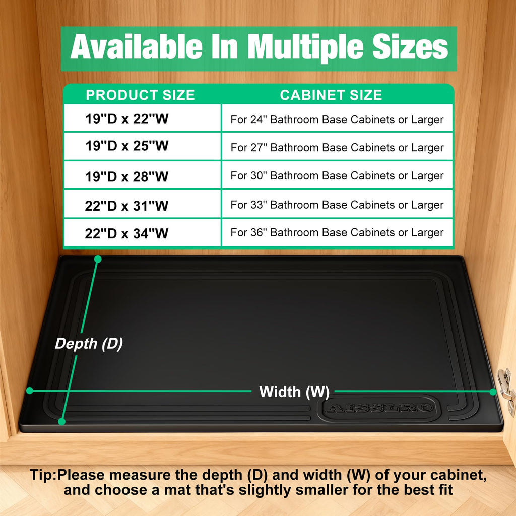 Aisslro Under Sink Mat 22" X 19", Waterproof Silicone Cabinet Protector with Raised Edge, Kitchen & Bathroom Leak Tray, Shelf Liner & Pet Feeding Mat for Dog Cat Food Mats, Light Gray