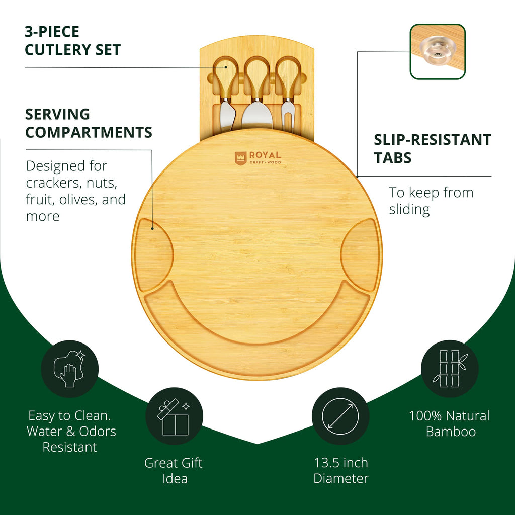 ROYAL CRAFT WOOD Premium Bamboo Charcuterie Board Set - Cheese Platter & Serving Tray & Serving Utensils - Perfect Housewarming Gift, Wedding, Bridal Shower Gift - Ideal for Entertaining and New Home