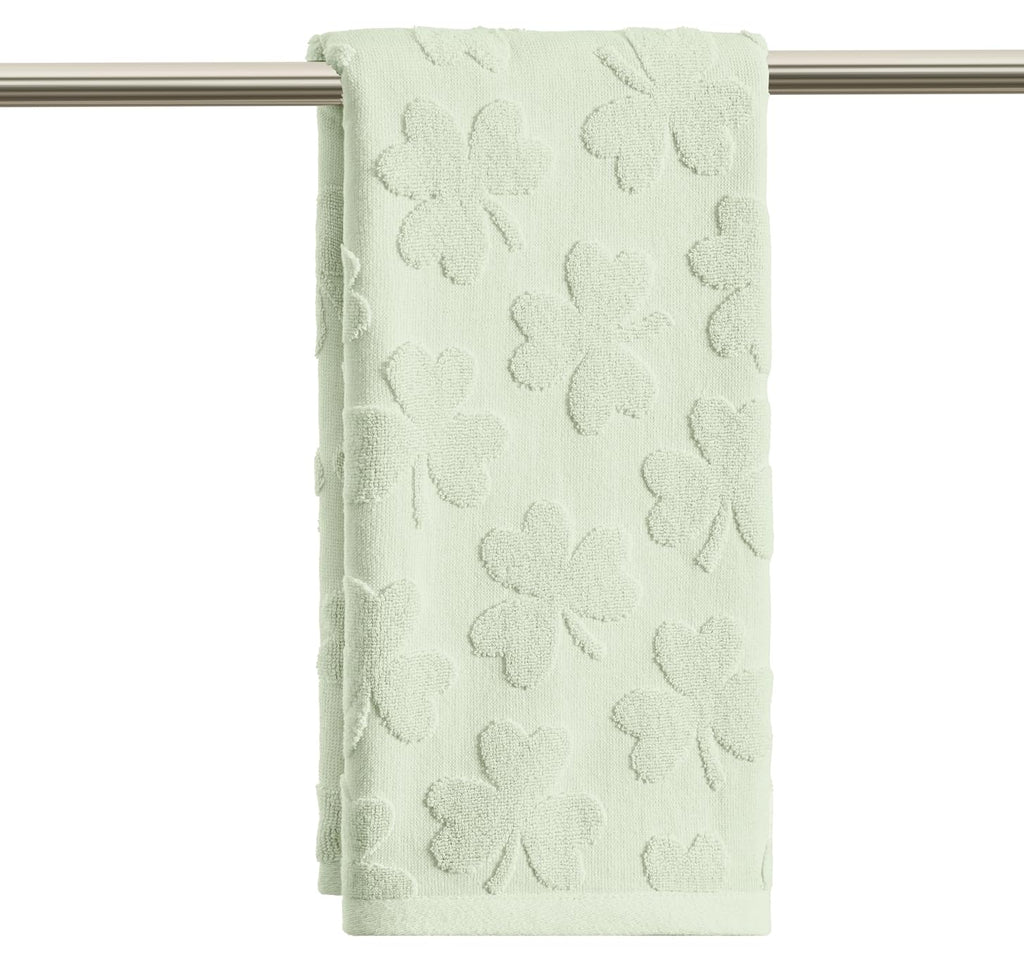 Artoid Mode 2 Pcs Dark Green 3D Shamrock Jacquard Patrick Hand Towels for Bathroom, 100% Cotton Soft Absorbent Bathroom Decor Towels, 13.7 x 29.5 Inch