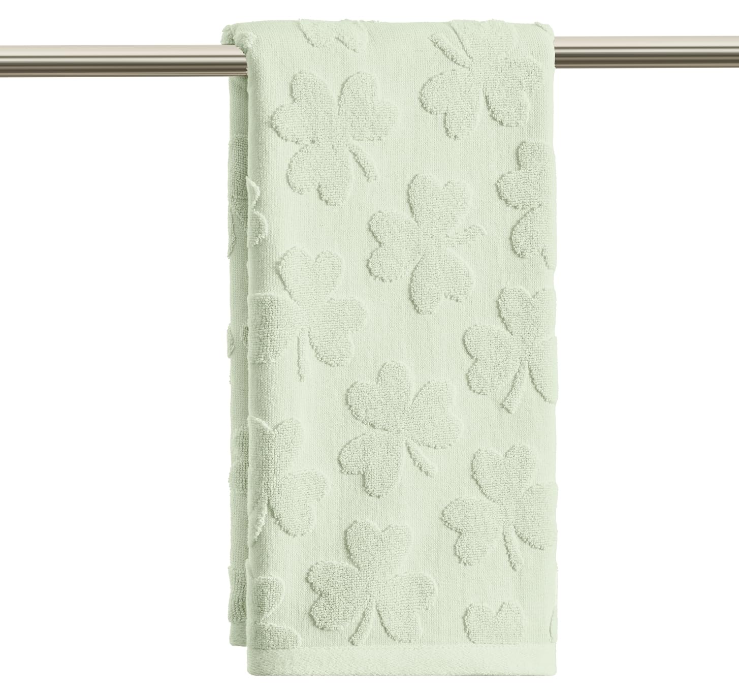 Artoid Mode 2 Pcs Dark Green 3D Shamrock Jacquard Patrick Hand Towels for Bathroom, 100% Cotton Soft Absorbent Bathroom Decor Towels, 13.7 x 29.5 Inch