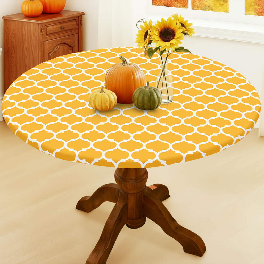 Smiry Round Picnic Tablecloth, Waterproof Elastic Fitted Table Covers for 45" - 56" Tables, Wipeable Flannel Backed Vinyl Tablecloths for Camping, Indoor, Outdoor, Grey & White