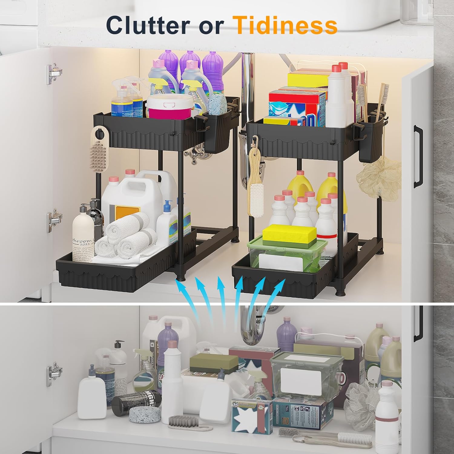 2 Pack Under Sink Organizer, 3 Pack Under Sink Organizers and Storage L-Shaped
