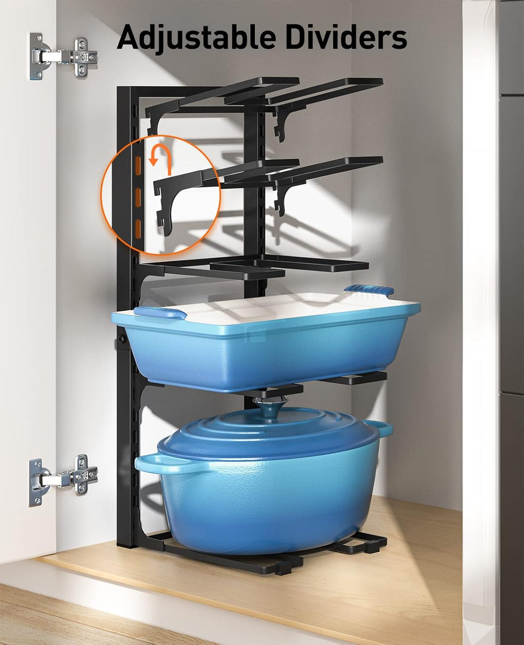 ORDORA 21" Height Heavy Duty & .8''-22.8'' Extendable 12 Adjustable Dividers Pot/Pan Organizer Rack for Kitchen Cabinet Organizer