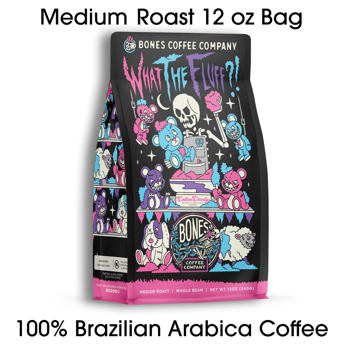 Bones Coffee Company Salty Siren, Sea Salted Caramel Chocolate Flavored Coffee, Medium Roast Low Acid Arabica Beans Compatible with Auto drip and French Press Coffee Maker, 12 Oz Whole Bean