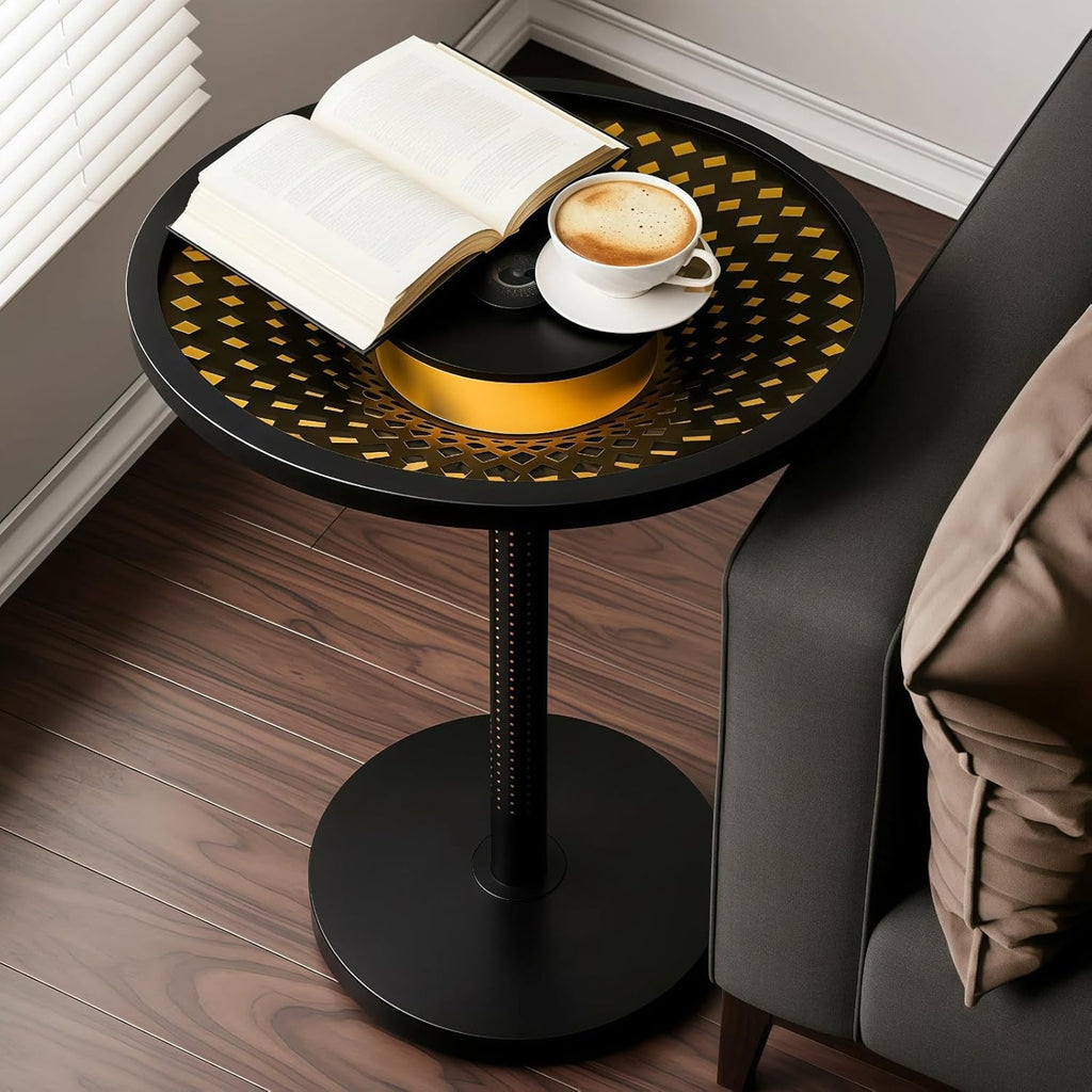 JOOFO End Table, Side Table with Ambient Light and Wireless Charging, Nightstand, Small End Table for Bedroom and Living Room, Lamp Table with Touch Dimming, Accent Table, Black