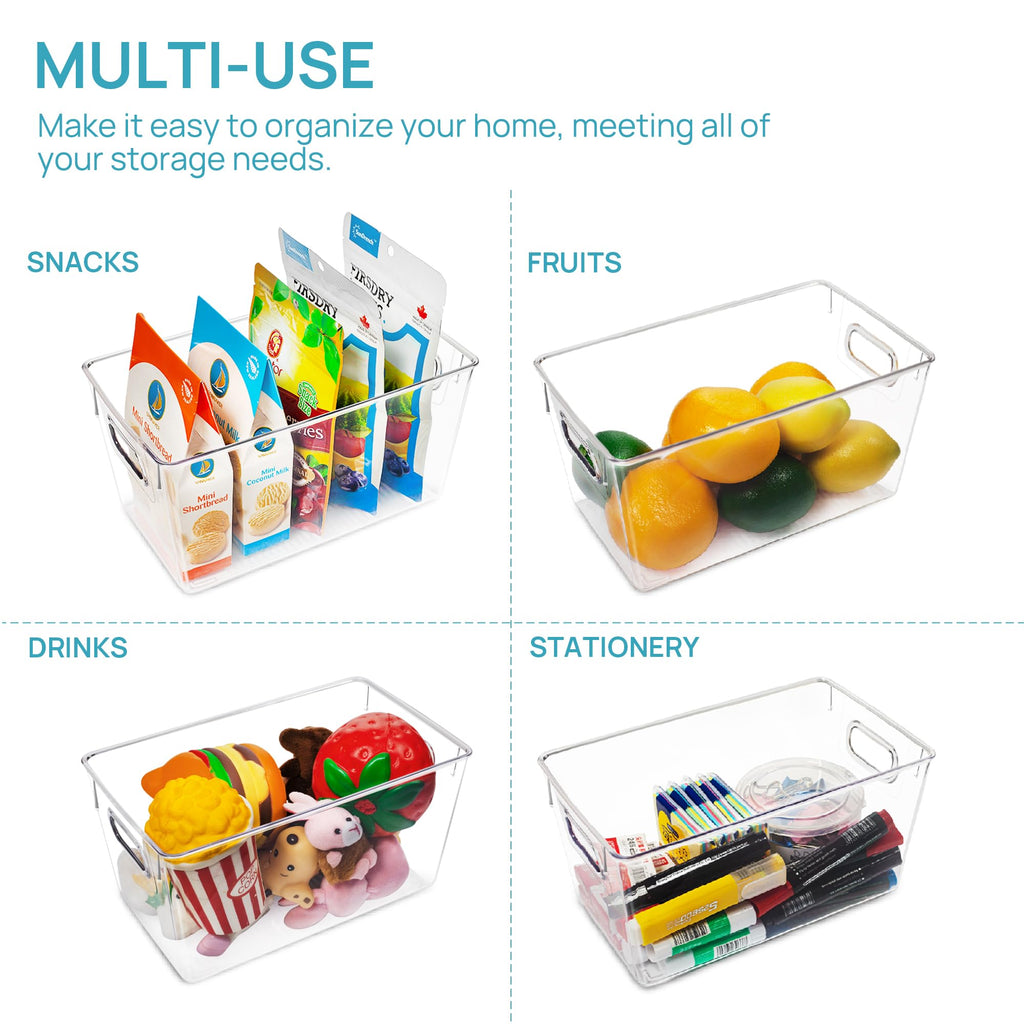 Vtopmart 6 PCS Clear Plastic Storage Bins, Pantry Organizer Containers with Handle for Refrigerator, Fridge, Cabinet, Kitchen, Countertops, Cupboard, Home Organization and Storage, XL