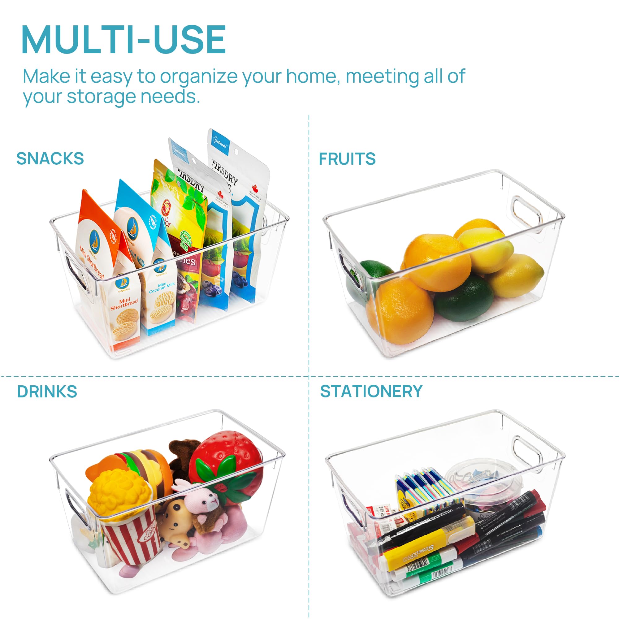 Vtopmart 6 PCS Clear Plastic Storage Bins, Pantry Organizer Containers with Handle for Refrigerator, Fridge, Cabinet, Kitchen, Countertops, Cupboard, Home Organization and Storage, XL