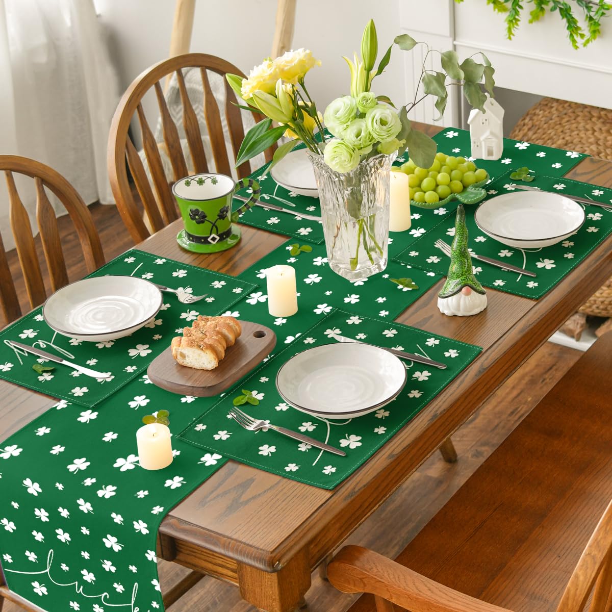 Artoid Mode Green Lucky Shamrock St. Patrick's Day Placemats Set of 4, 12x18 Inch Seasonal Spring Table Mats for Party Kitchen Dining Decoration