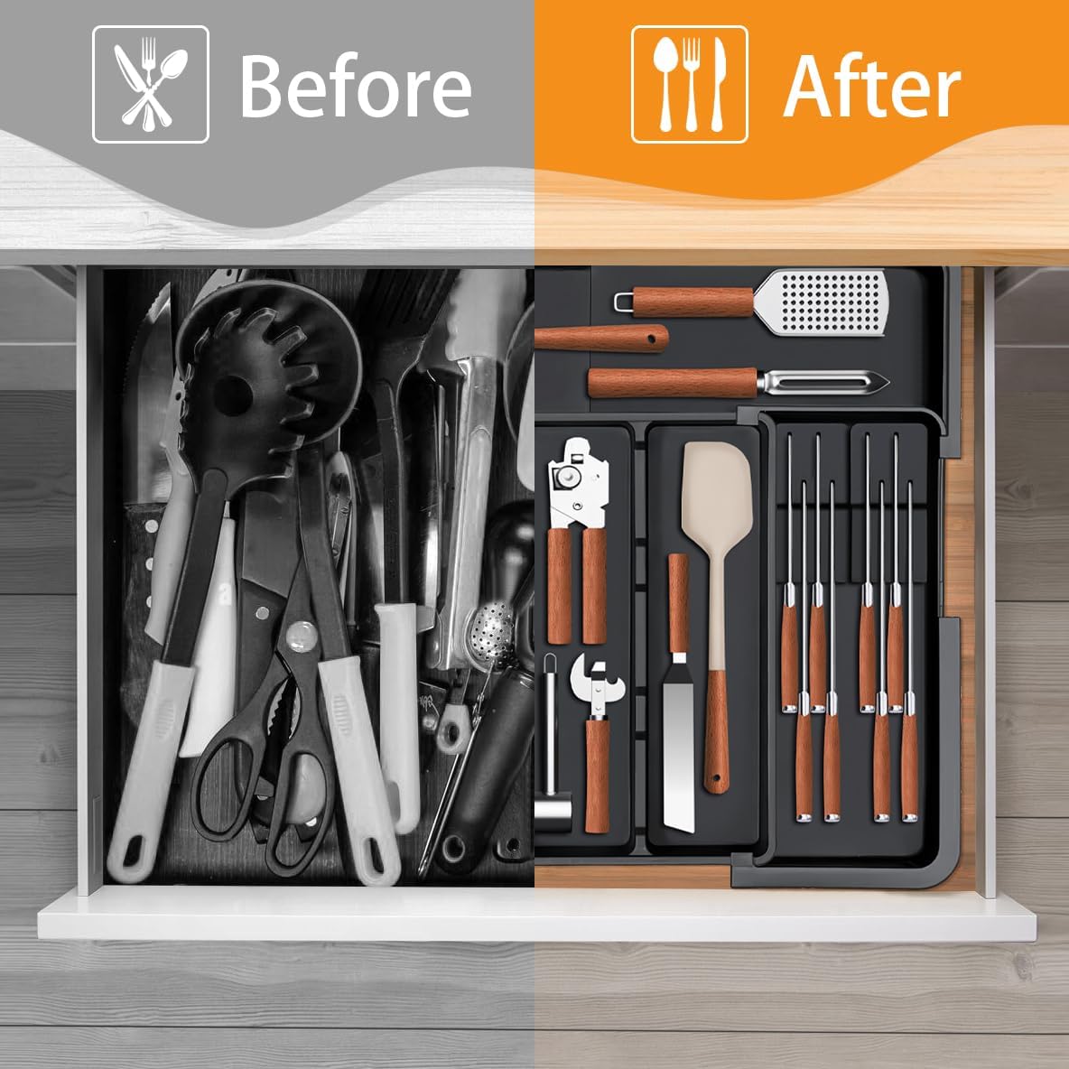 Homecor Silverware Organizer + Utensil Drawer Organizer for Kitchen Black