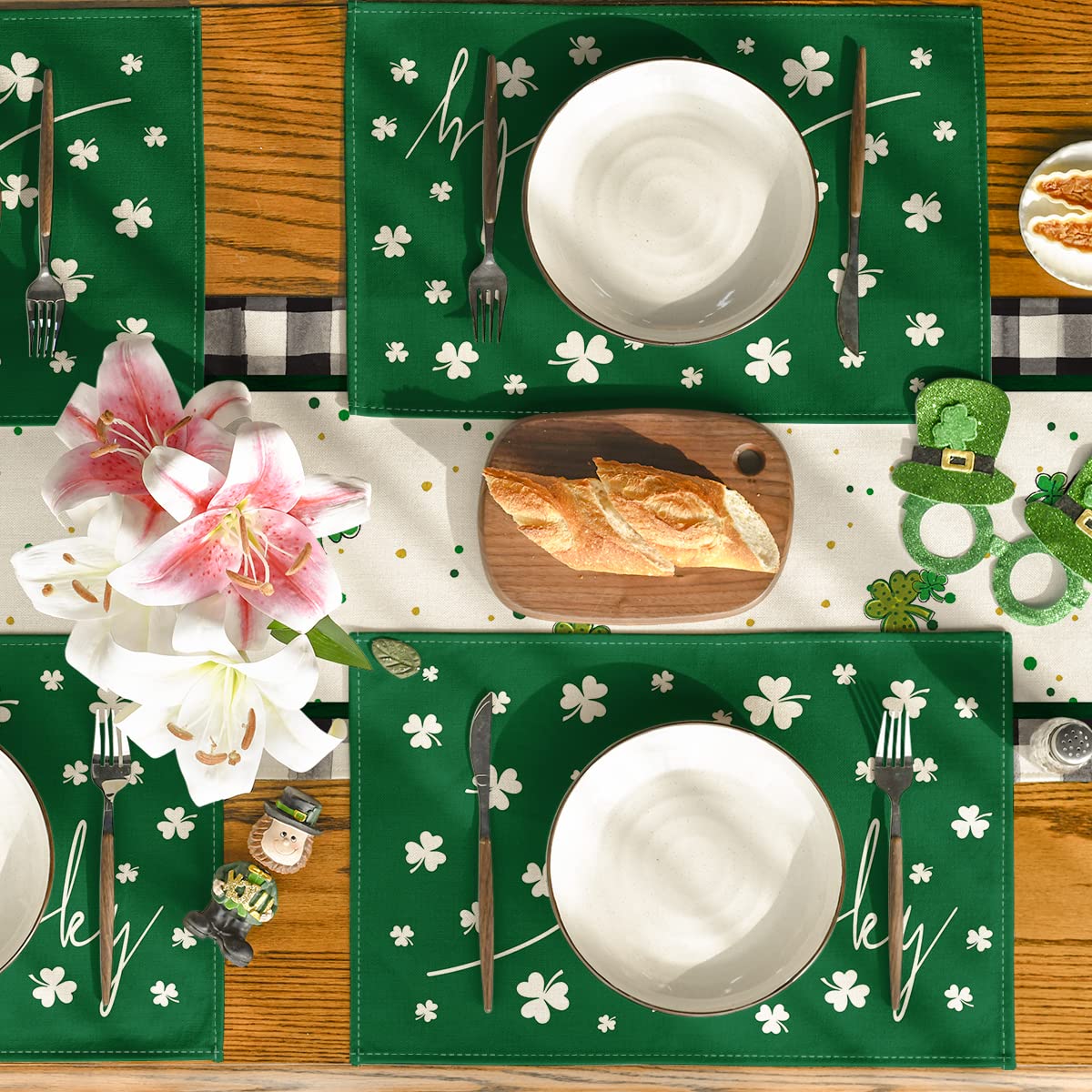 Artoid Mode Green Lucky Shamrock St. Patrick's Day Placemats Set of 4, 12x18 Inch Seasonal Spring Table Mats for Party Kitchen Dining Decoration