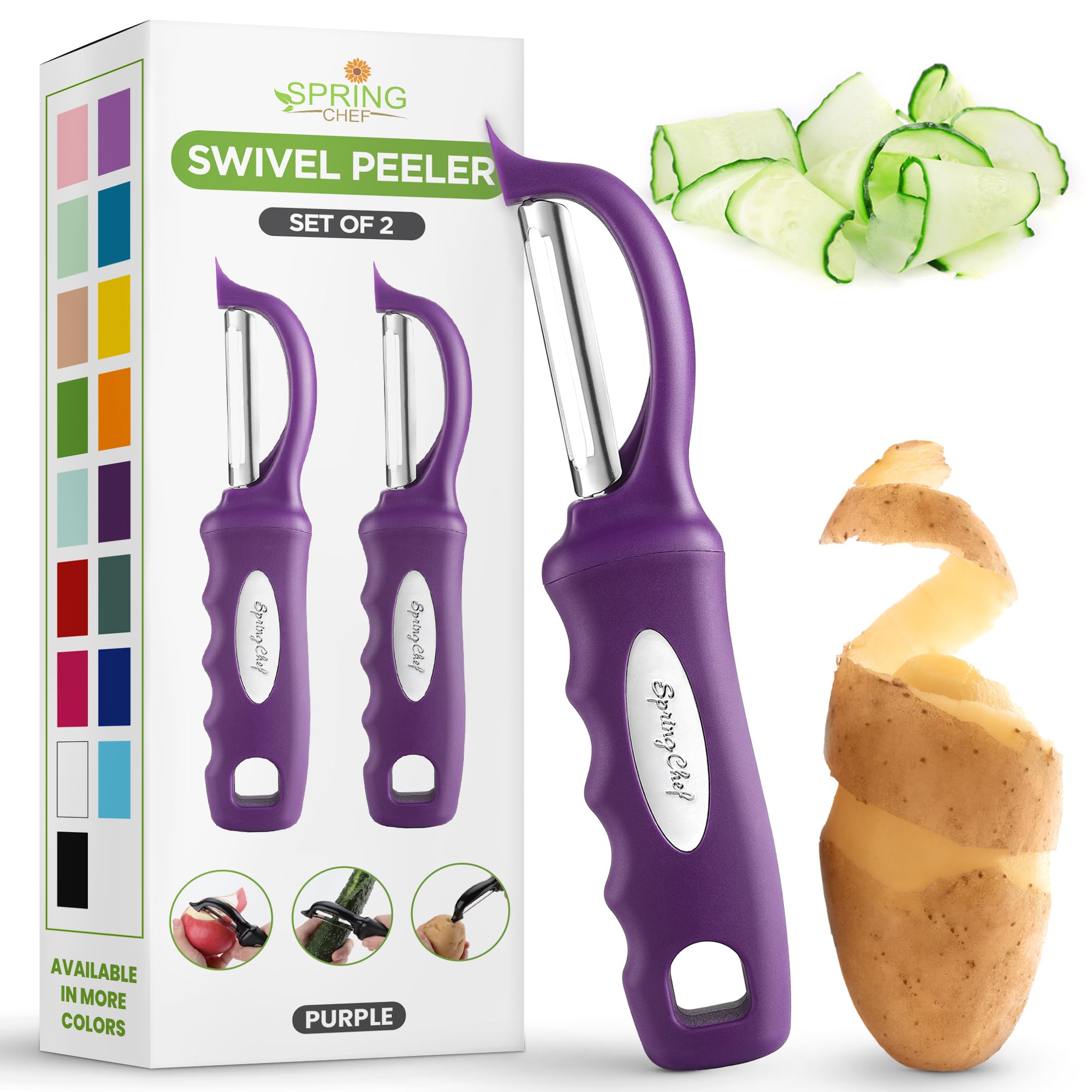 Spring Chef Premium Swivel Vegetable Peeler, Soft Grip Handle and Ultra Sharp Stainless Steel Blades - Perfect Kitchen Peeler For Veggie, Fruit, Potato, Carrot, Apple - Black