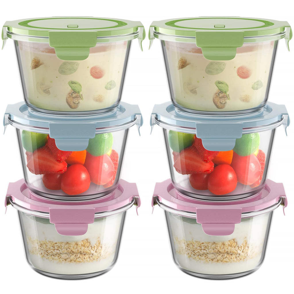 16oz Glass Meal Prep Containers, Airtight 2 Cup Glass Storage Containers with Lids, Heat-Resistant BPA-Free Borosilicate Glass Soup Container for Leftover, Microwave, Dishwasher&Freezer Safe (4 Packs)