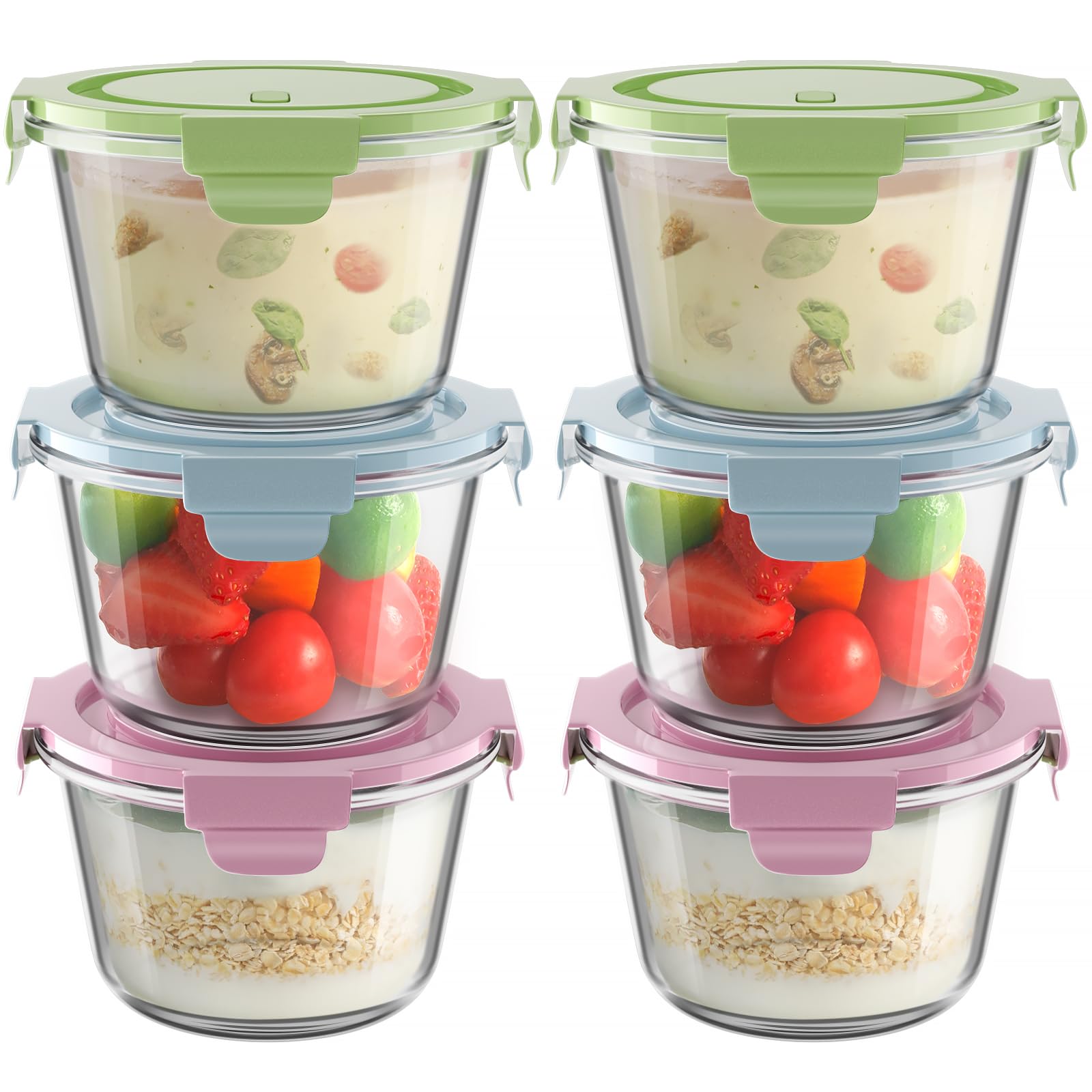 16oz Glass Meal Prep Containers, Airtight 2 Cup Glass Storage Containers with Lids, Heat-Resistant BPA-Free Borosilicate Glass Soup Container for Leftover, Microwave, Dishwasher&Freezer Safe (4 Packs)