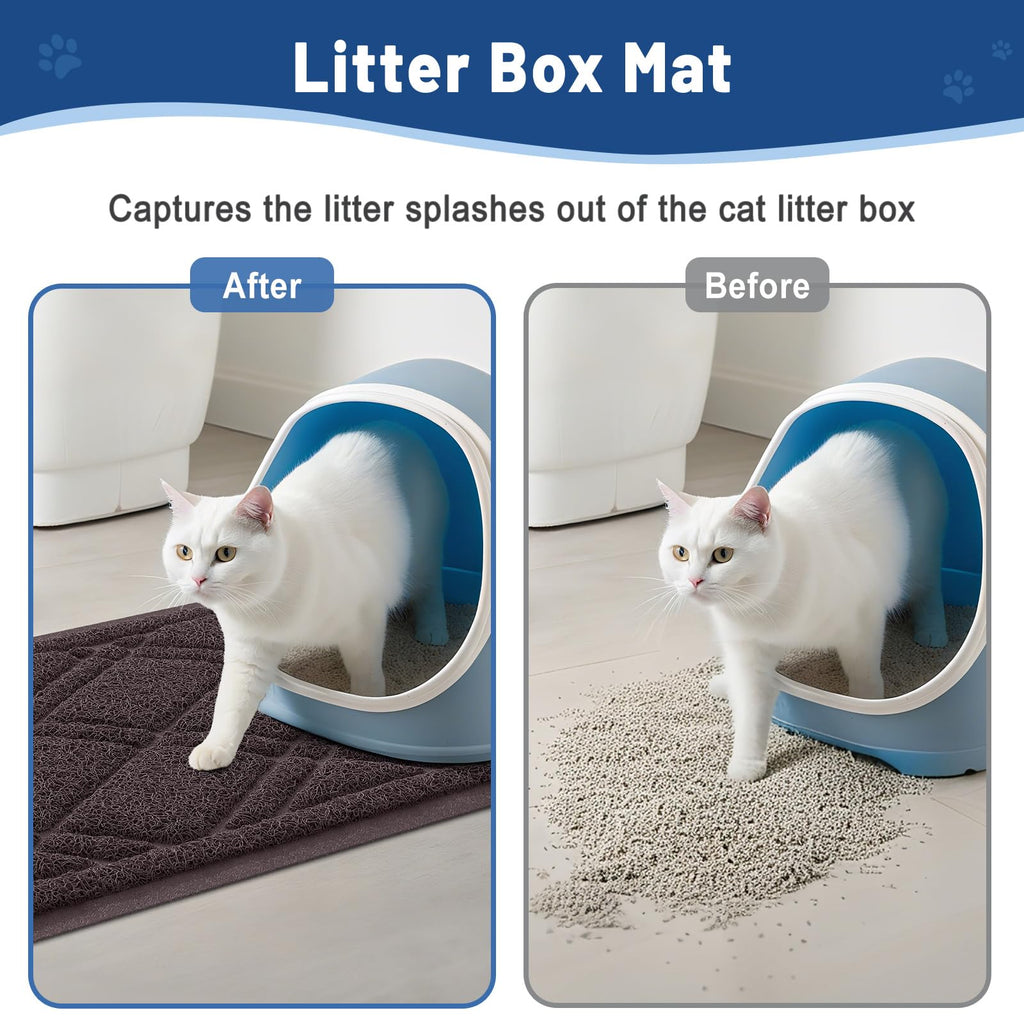 Smiry Cat Litter Box Mat 30x17, Non-Slip Water Resistant Litter Trapping Mat, Easy Clean Less Waste and Urine-Locking Cat Carpet for Indoor, Grey