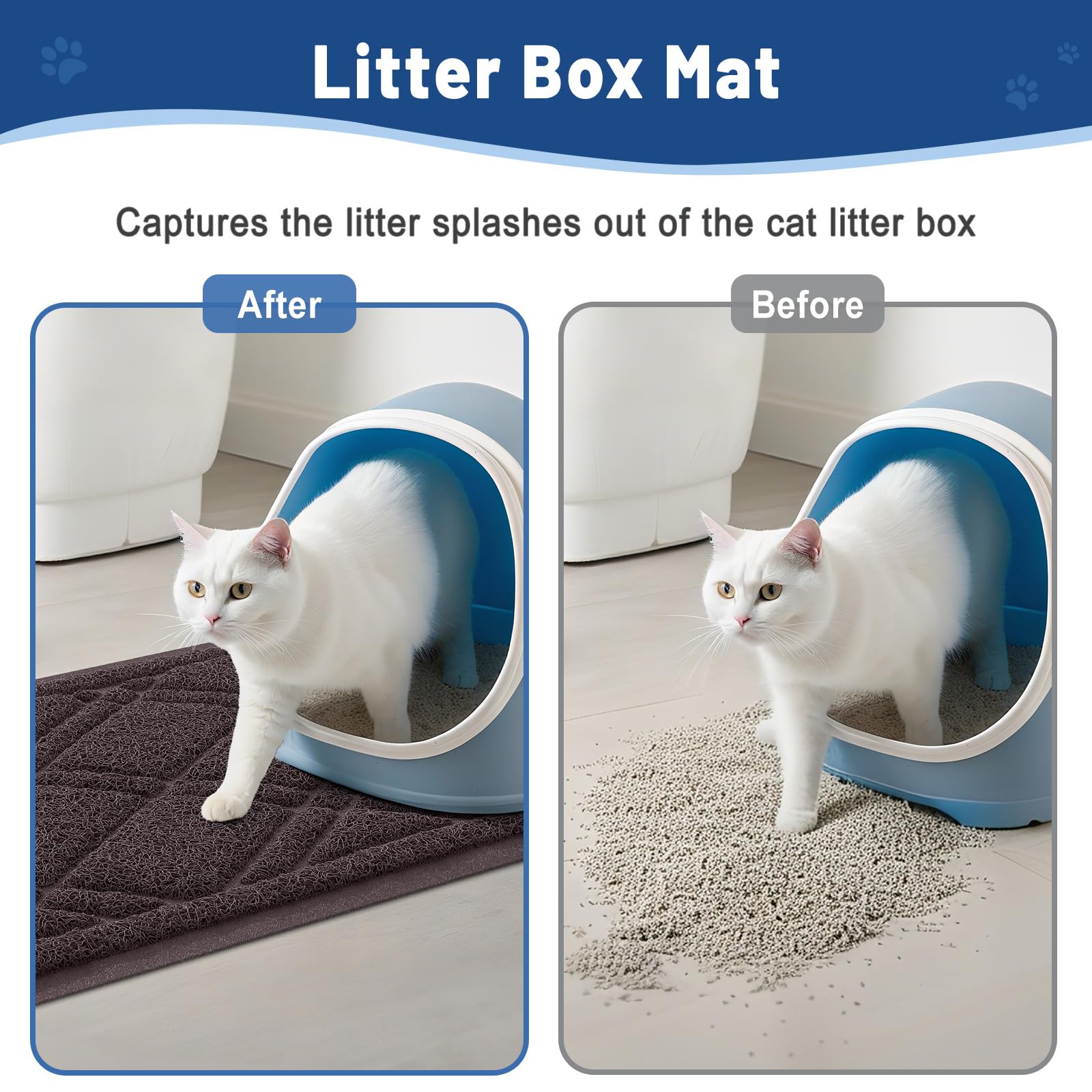 Smiry Cat Litter Box Mat 30x17, Non-Slip Water Resistant Litter Trapping Mat, Easy Clean Less Waste and Urine-Locking Cat Carpet for Indoor, Grey