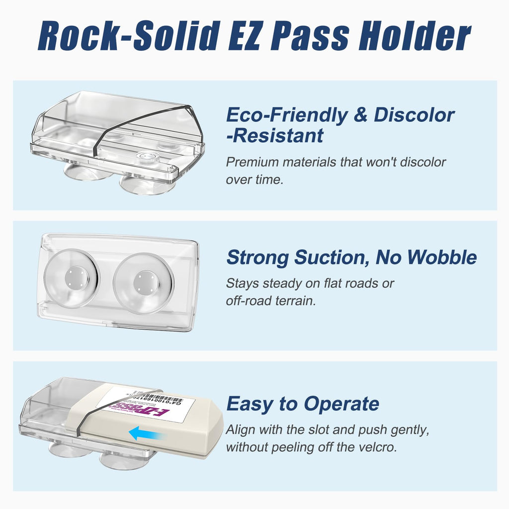 Zeyitian Ez Pass Holder Clear 1 Pack - Super Strong Suction Cups for Windshield, Toll Pass Transponder Holder for EZ Pass/iPass