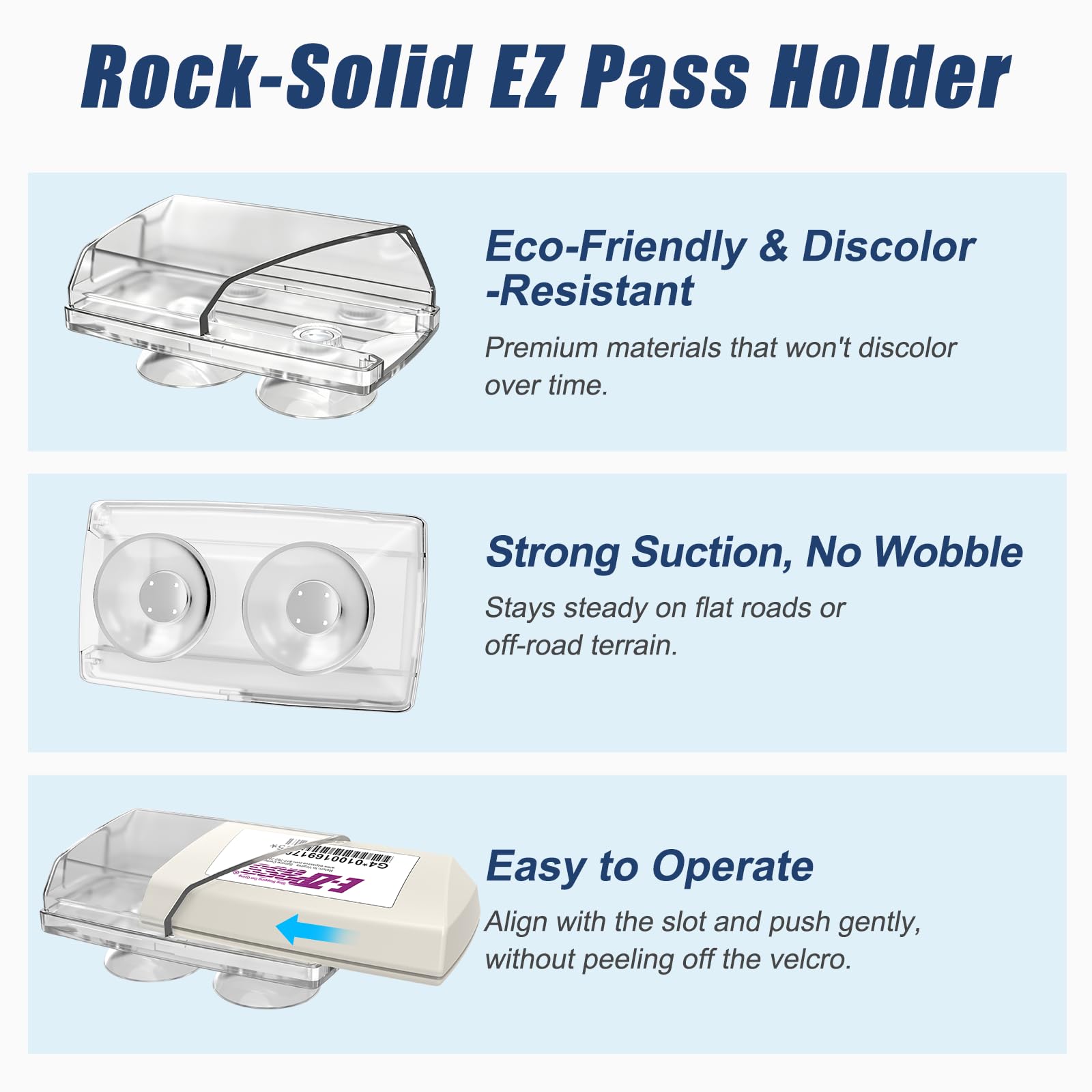 Zeyitian Ez Pass Holder Clear 1 Pack - Super Strong Suction Cups for Windshield, Toll Pass Transponder Holder for EZ Pass/iPass