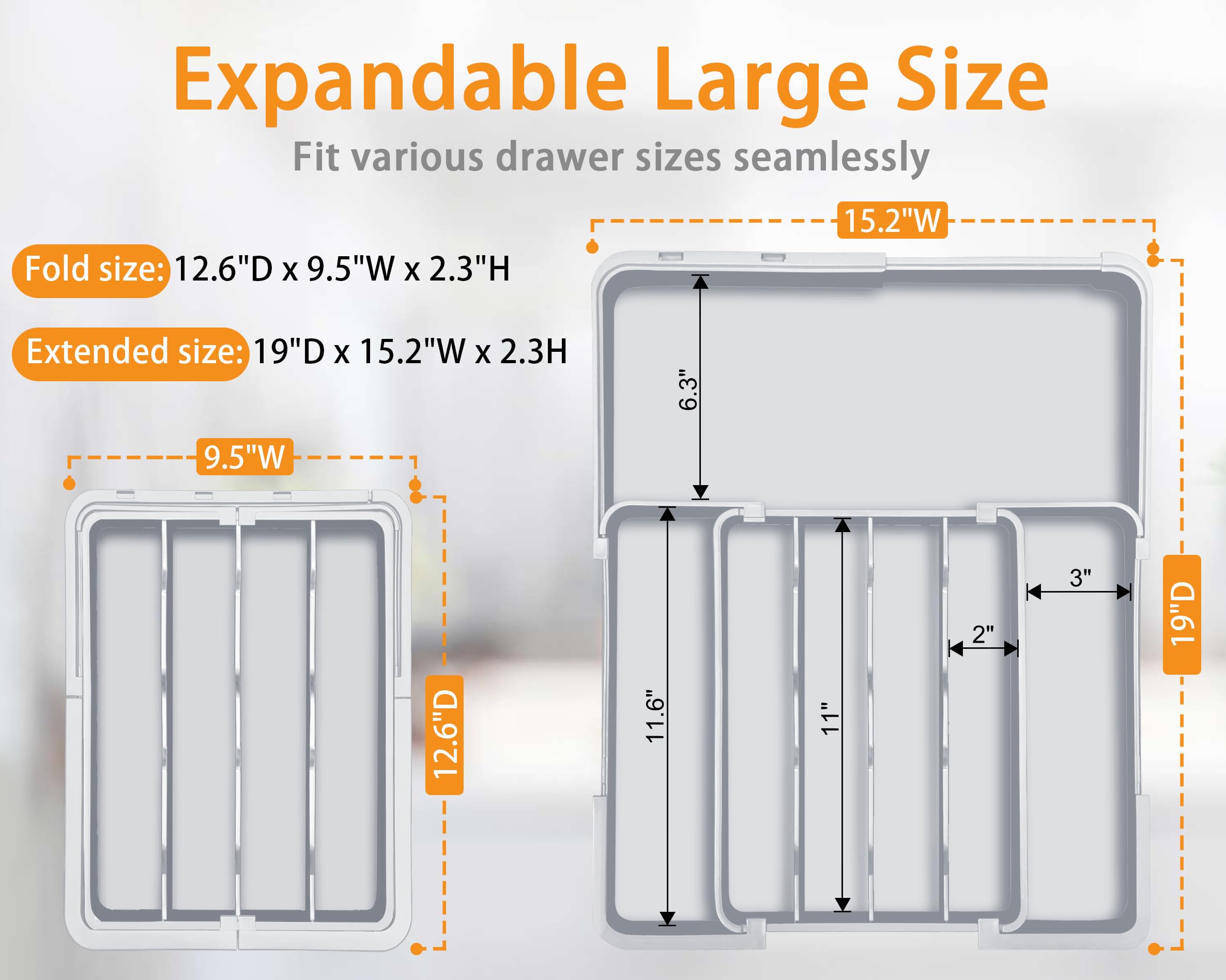 Homecor Silverware Drawer Organizer, Adjustable Kitchen Drawer Organizer, Expands from 4 to 7 Slots, Non-Slip BPA-Free Flatware Cutlery Utensil Holder for Forks Knives Spoons and Kitchen Utensil,White